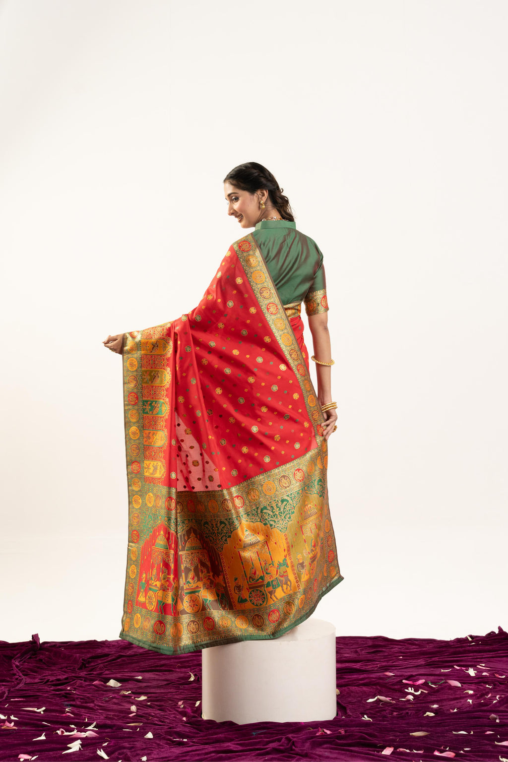 Red Banarasi Pashmina Silk Saree with Traditional Zari Weaving