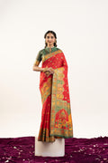 Red Banarasi Pashmina Soft Silk saree with Zari woven pattern and blouse