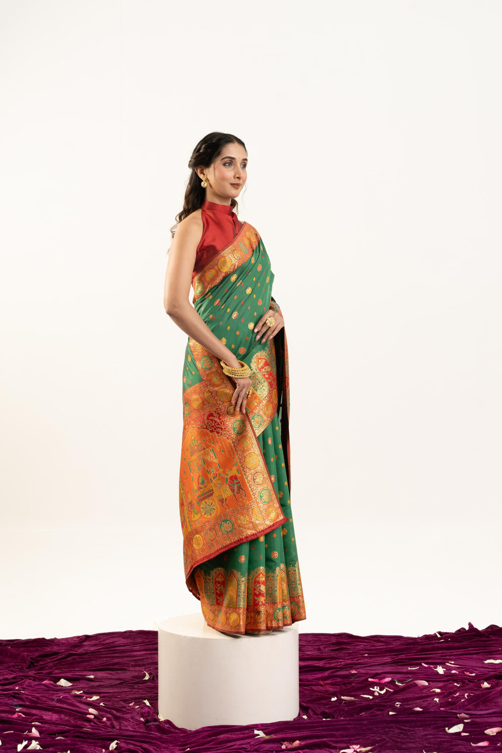 Green Banarasi Pashmina Soft Silk Zari Woven Saree with Blouse