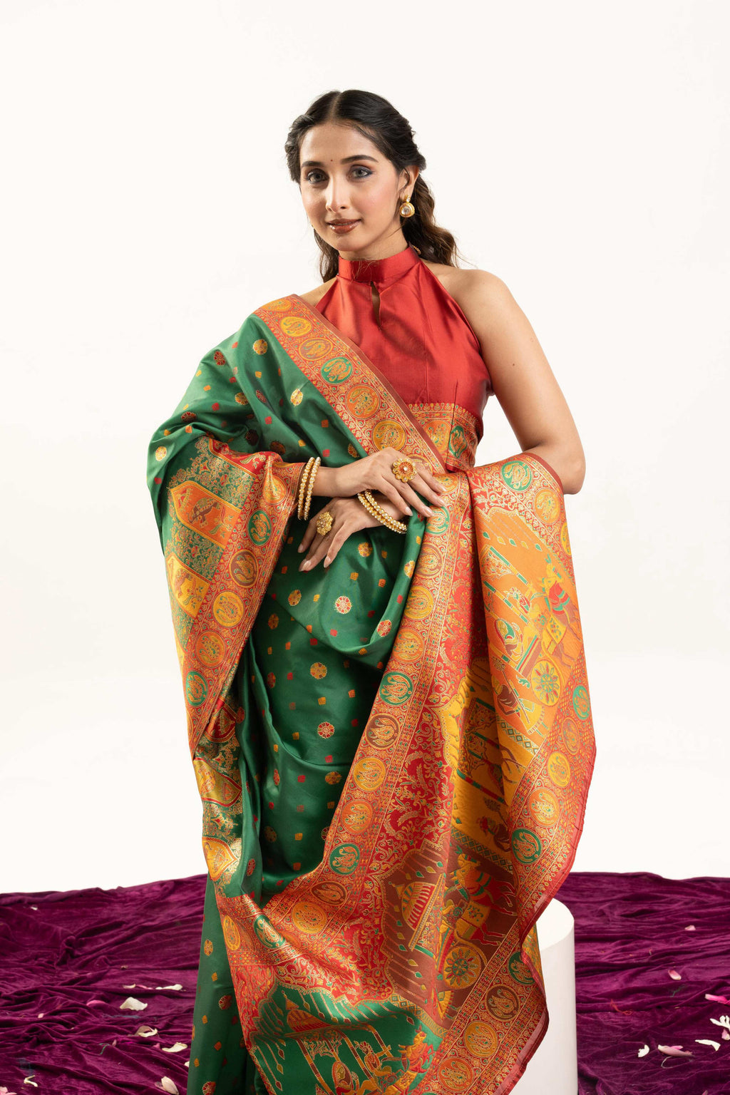 Green Banarasi Pashmina Soft Silk Zari Woven Saree with Blouse