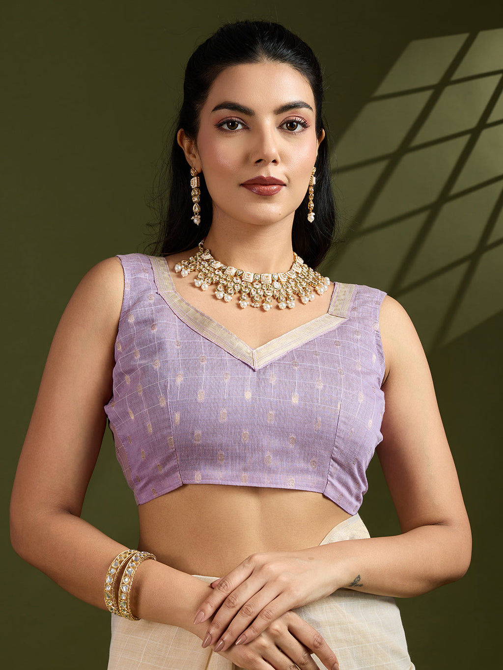Purple Soft Muga Cotton Kalamkari Woven Saree with Blouse