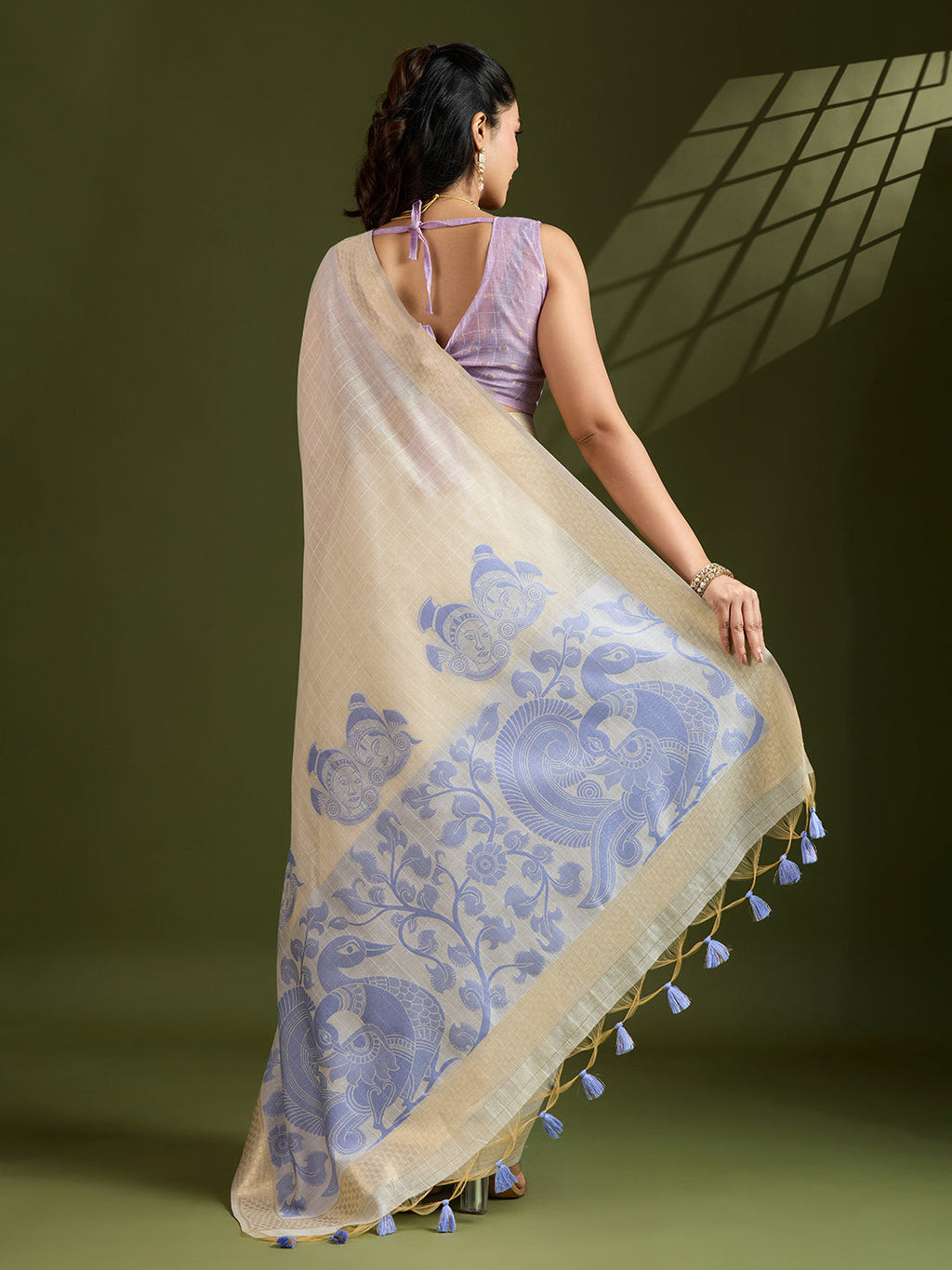 Purple Soft Muga Cotton Kalamkari Woven Saree with Blouse