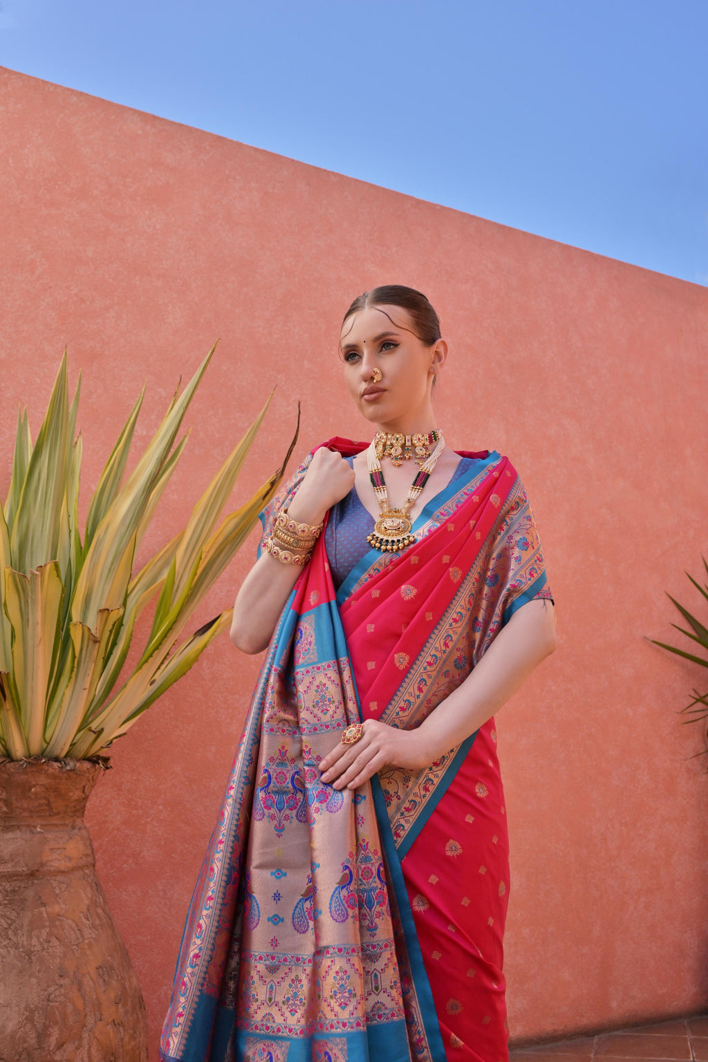 Rani Pink Paithani Silk Saree with Elegant Zari Woven Detail