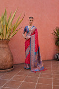 Rani Pink Paithani silk saree with detailed Zari weaving patterns