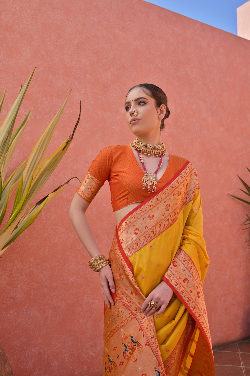 Women's Yellow Paithani Silk Zari Woven Saree with Blouse