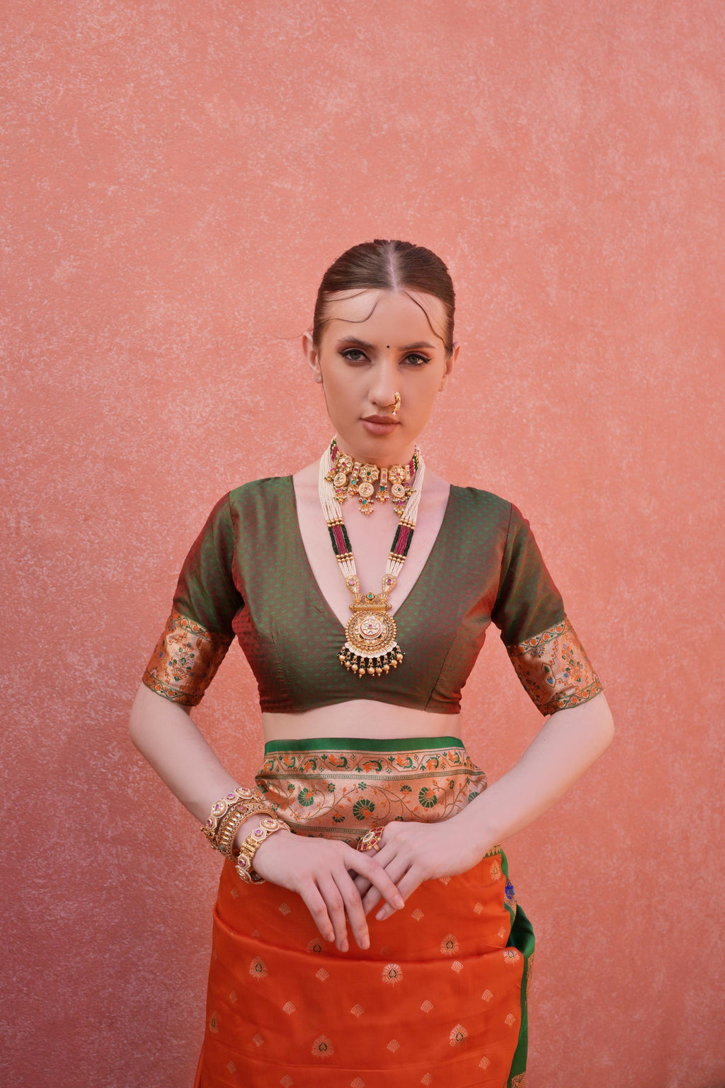 Orange Paithani Silk Saree with Zari Woven Border and Blouse