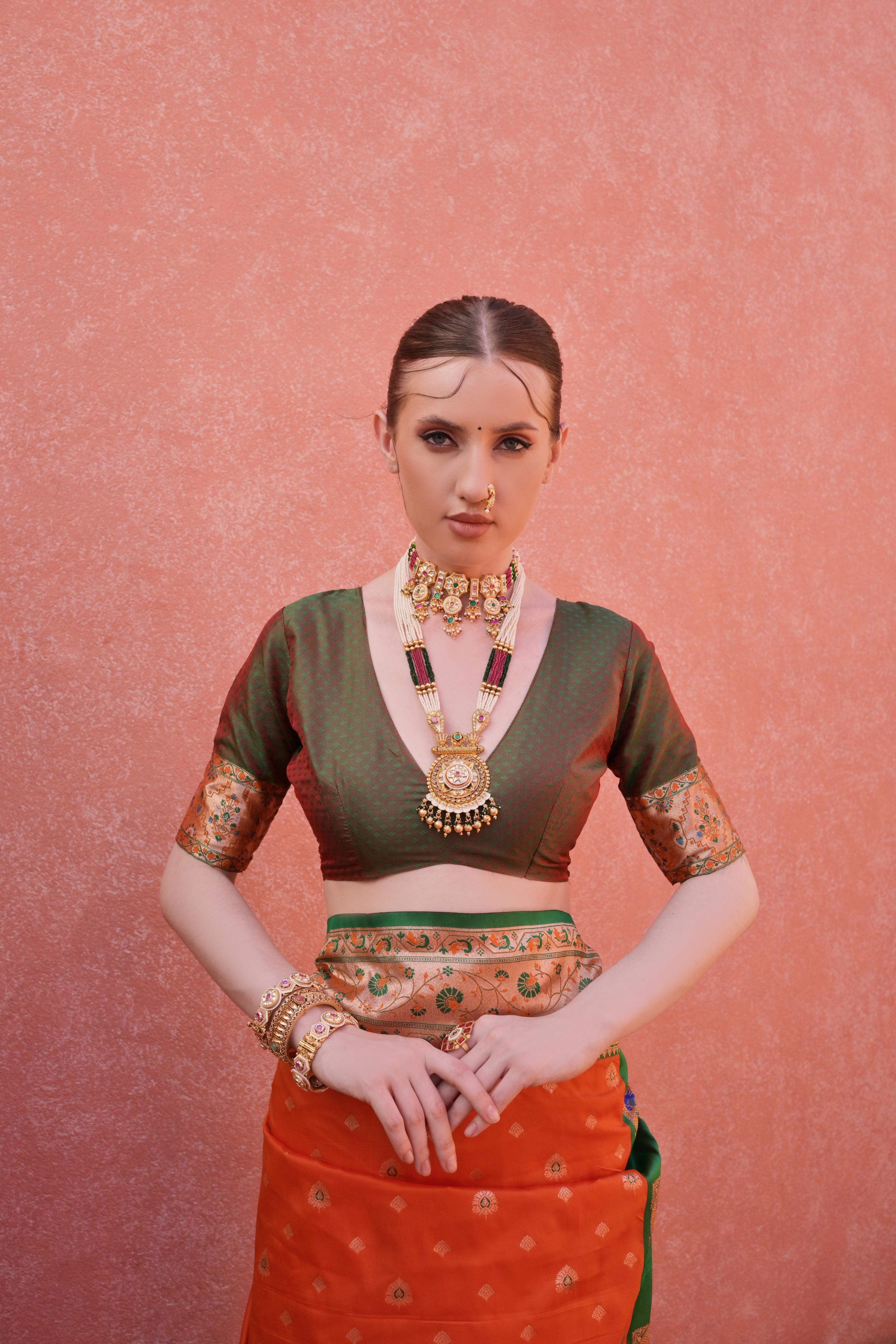Orange Paithani Silk Saree with Zari Woven Border and Blouse