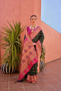 Bottle green Paithani silk saree with golden zari woven border and matching blouse