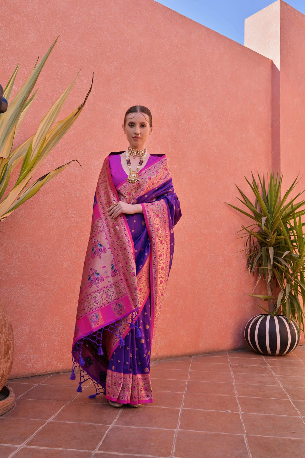 Royal Blue Paithani Silk Zari Woven Saree with Blouse