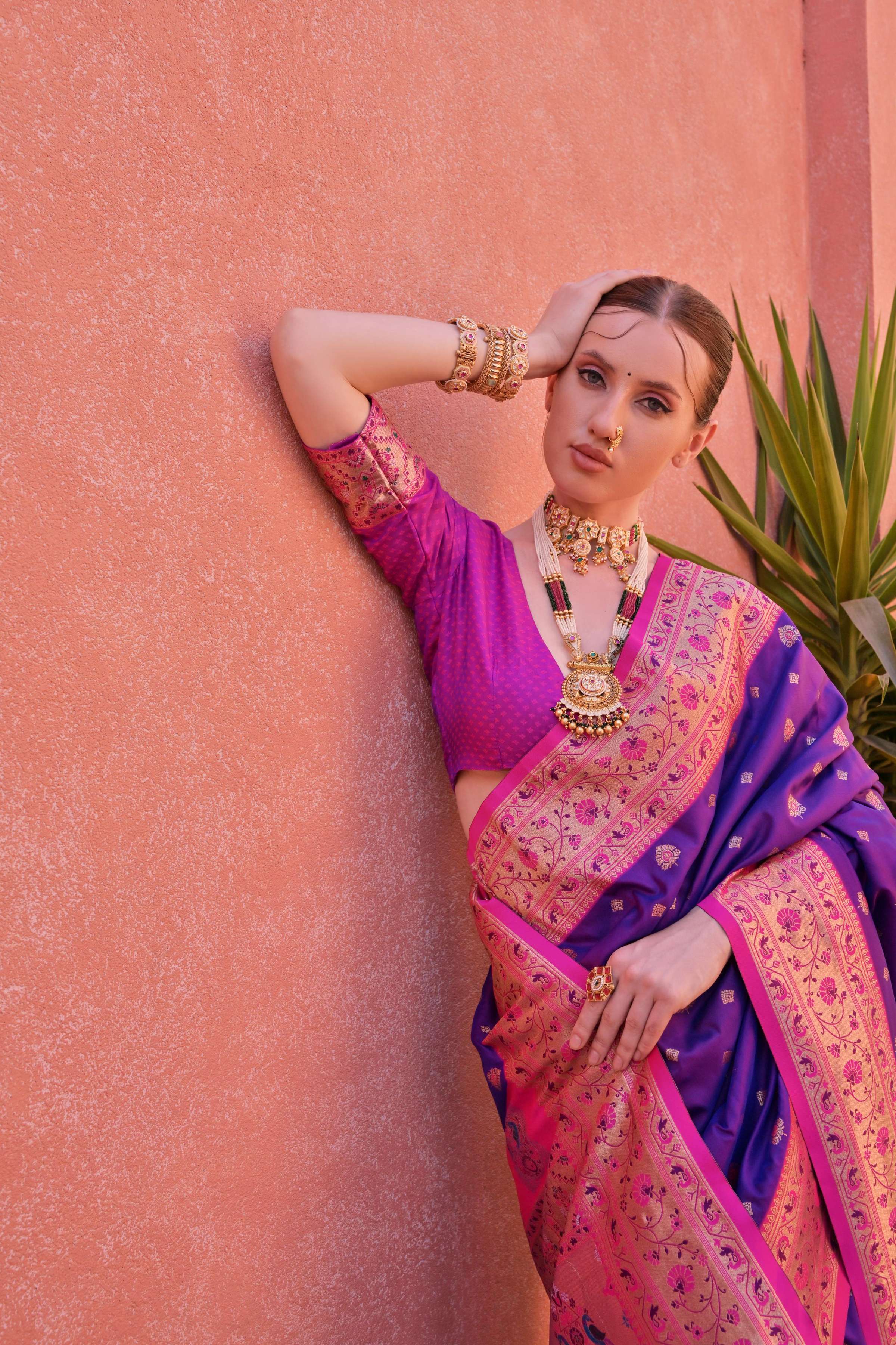 Royal Blue Paithani Silk Zari Woven Saree with Blouse