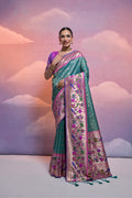 Rama colored silk saree with heavy Zari Kanjivaram weaving and matching blouse