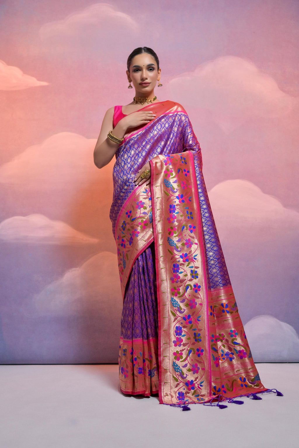 Jyoti Fashion royal blue Banarasi silk saree with zari woven motifs