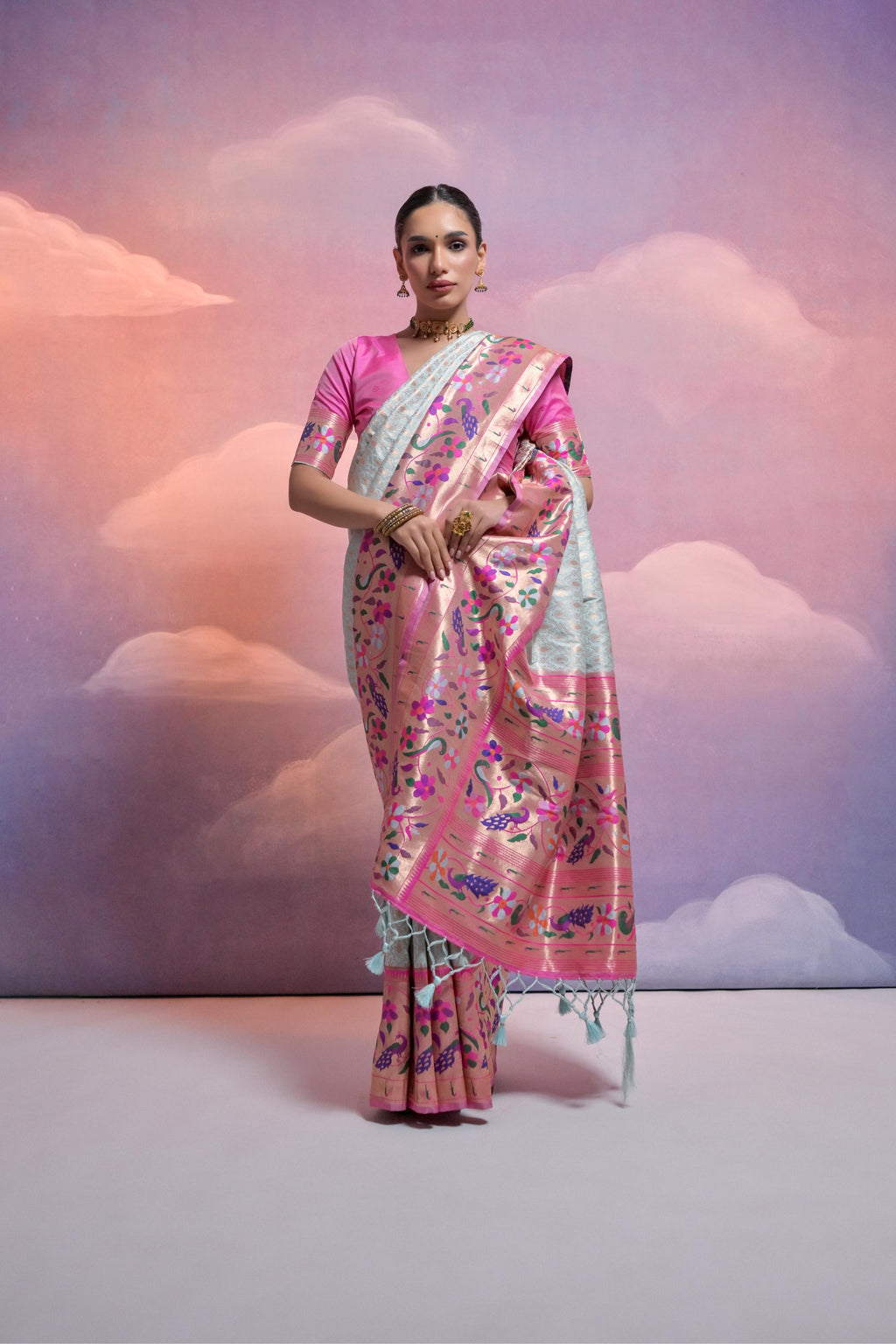 Sea Green Paithani Silk Zari Woven Saree with Blouse Piece