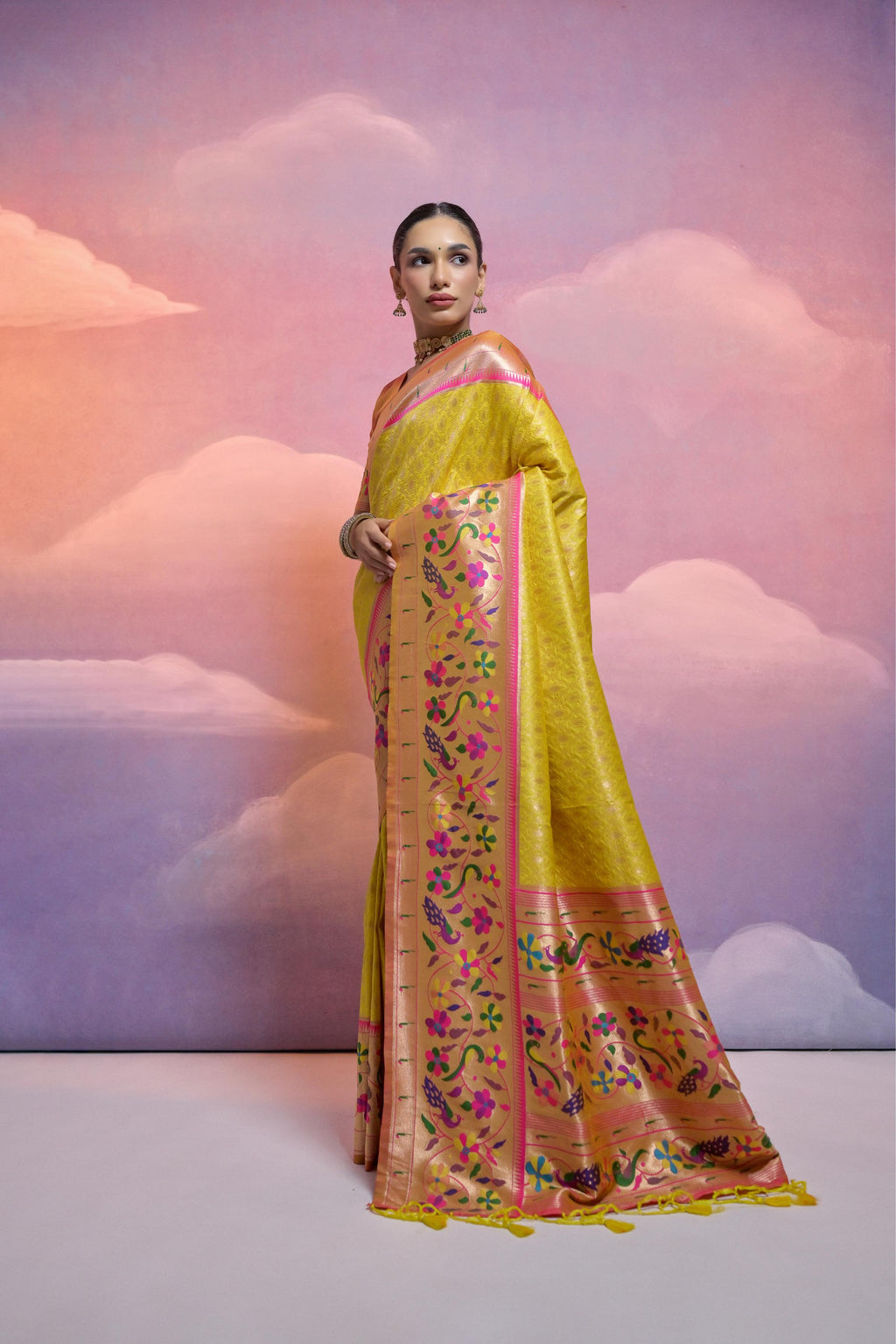 Yellow Paithani Silk Saree with Traditional Kanjivaram Zari Work