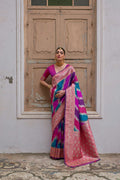 Multicolor Banarasi silk saree with traditional Zari woven detailing