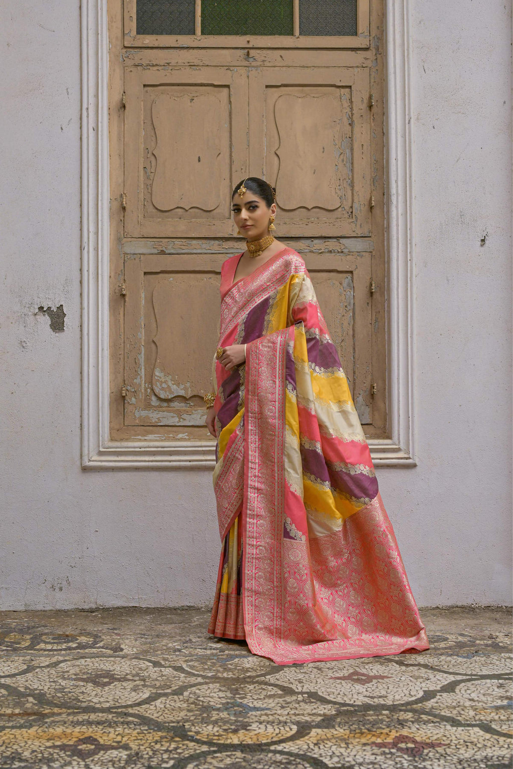 Multicolor Banarasi Silk Zari Woven Saree for Festive Occasions