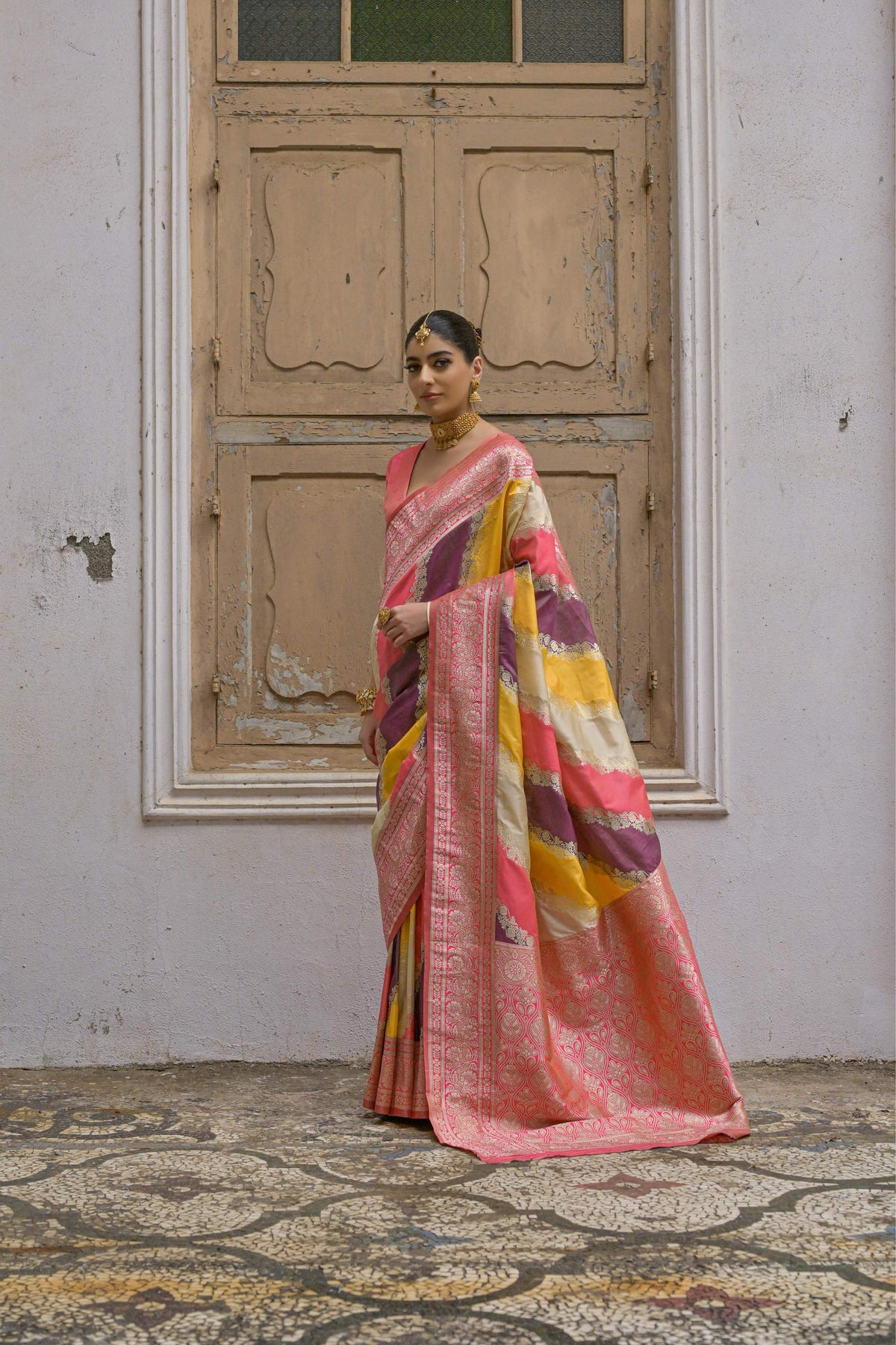 Multicolor Banarasi Silk Zari Woven Saree for Festive Occasions