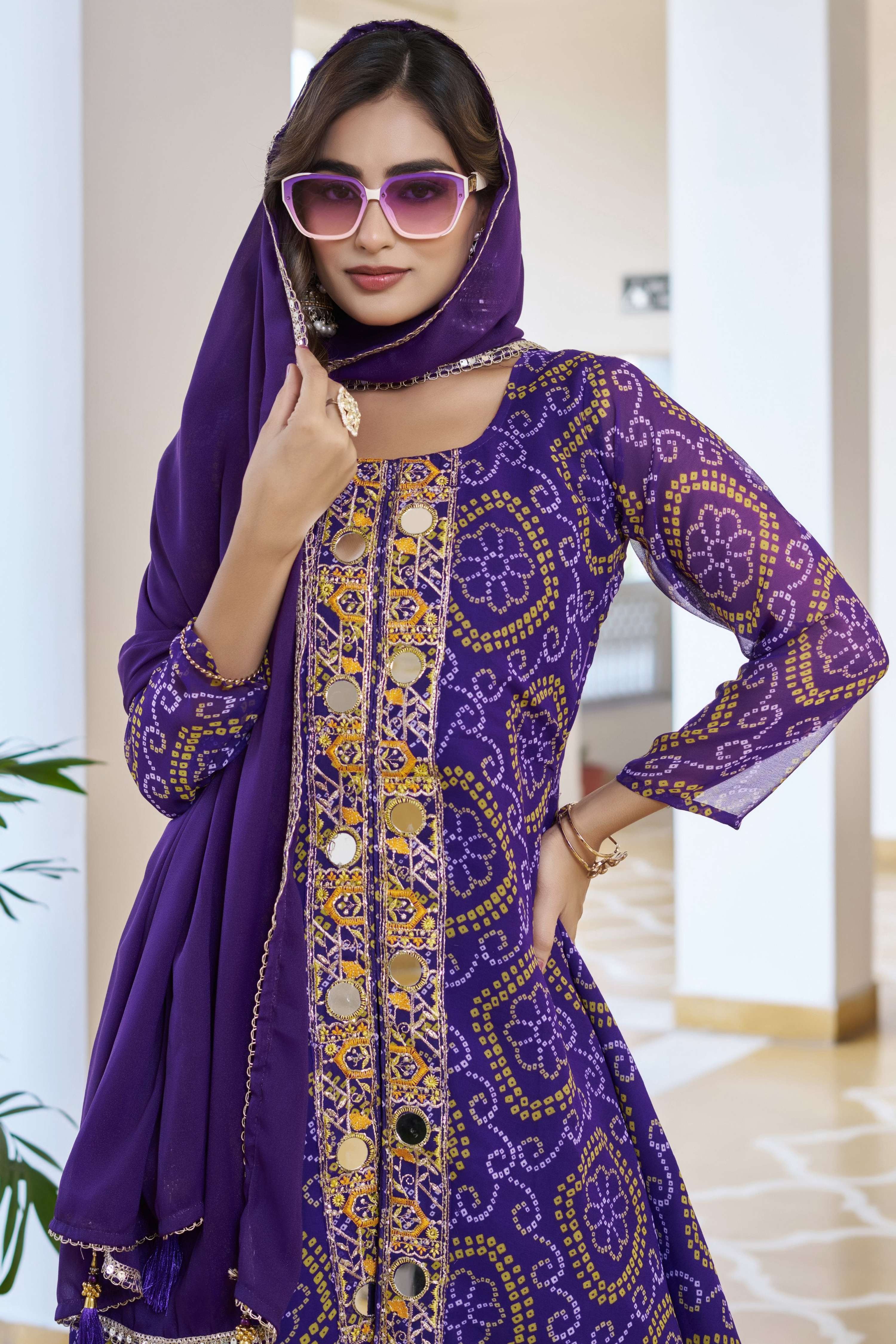 Jyoti Fashion Purple Faux Georgette Embroidered Designer Kurta Set with Dupatta