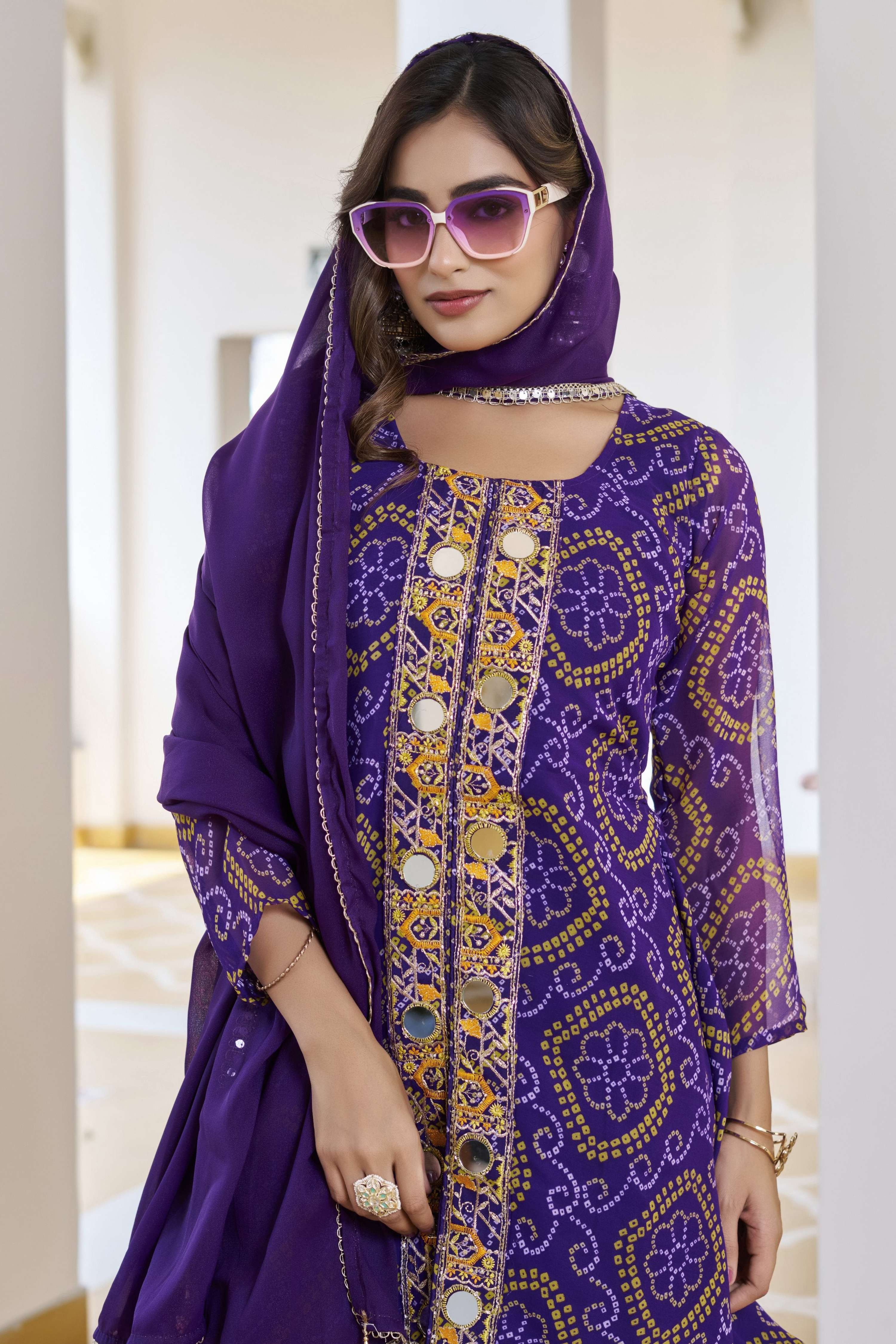 Jyoti Fashion Purple Faux Georgette Embroidered Designer Kurta Set with Dupatta