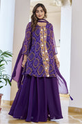 Purple faux georgette designer kurta set with mirror and thread bead embroidery