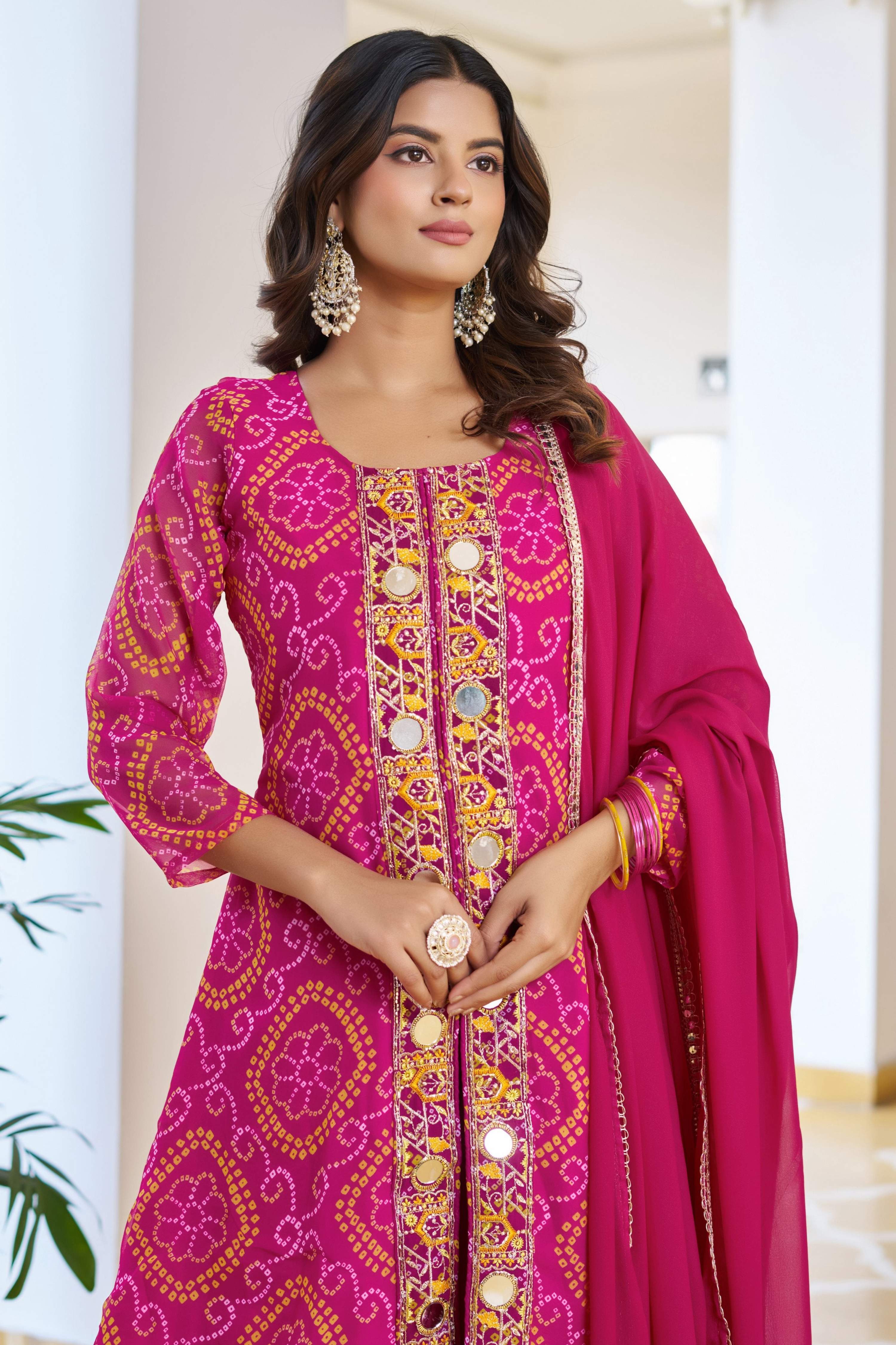 Jyoti Fashion Pink Faux Georgette Embroidered Designer Kurta Set with Dupatta