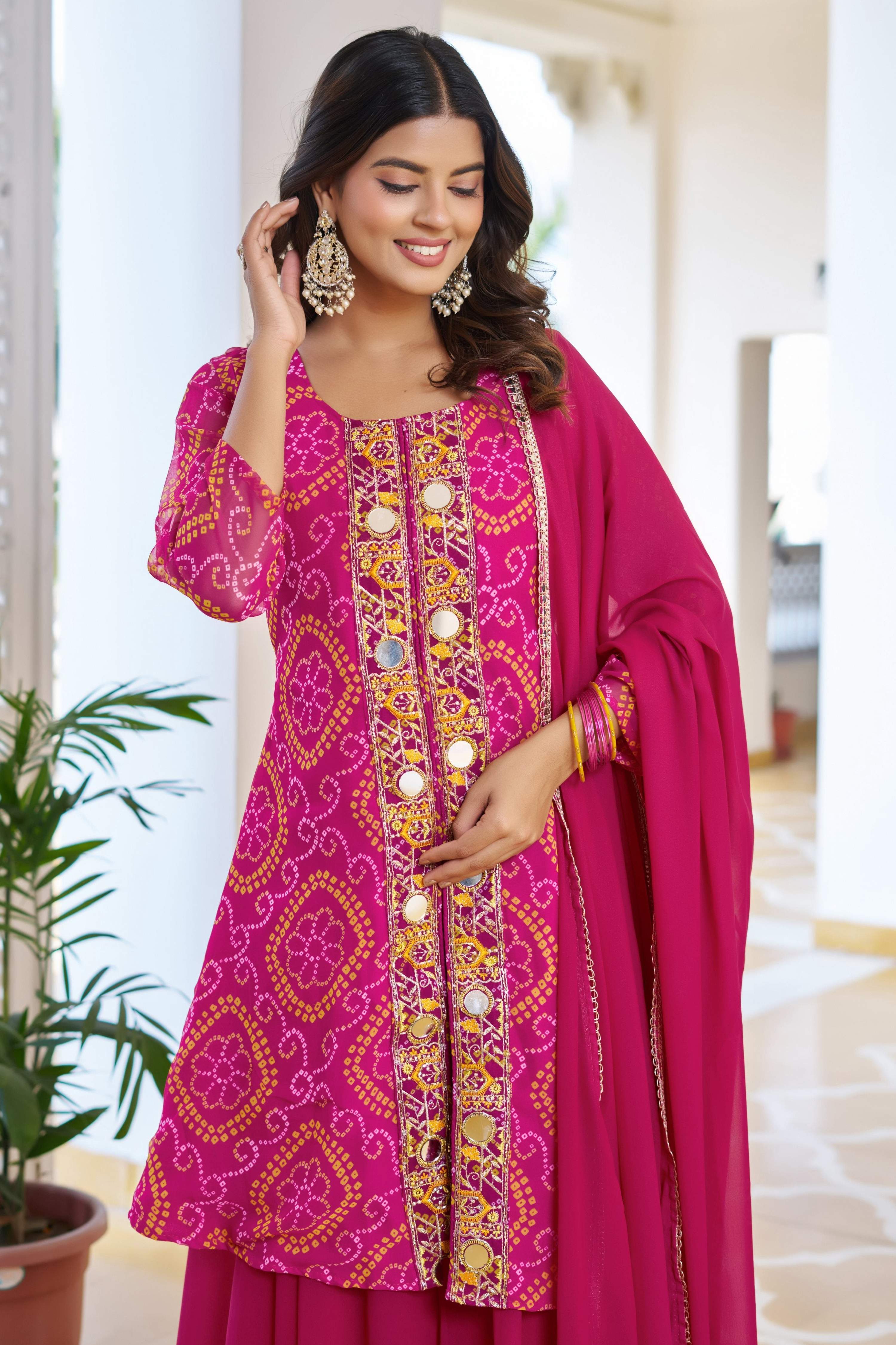 Jyoti Fashion Pink Faux Georgette Embroidered Designer Kurta Set with Dupatta