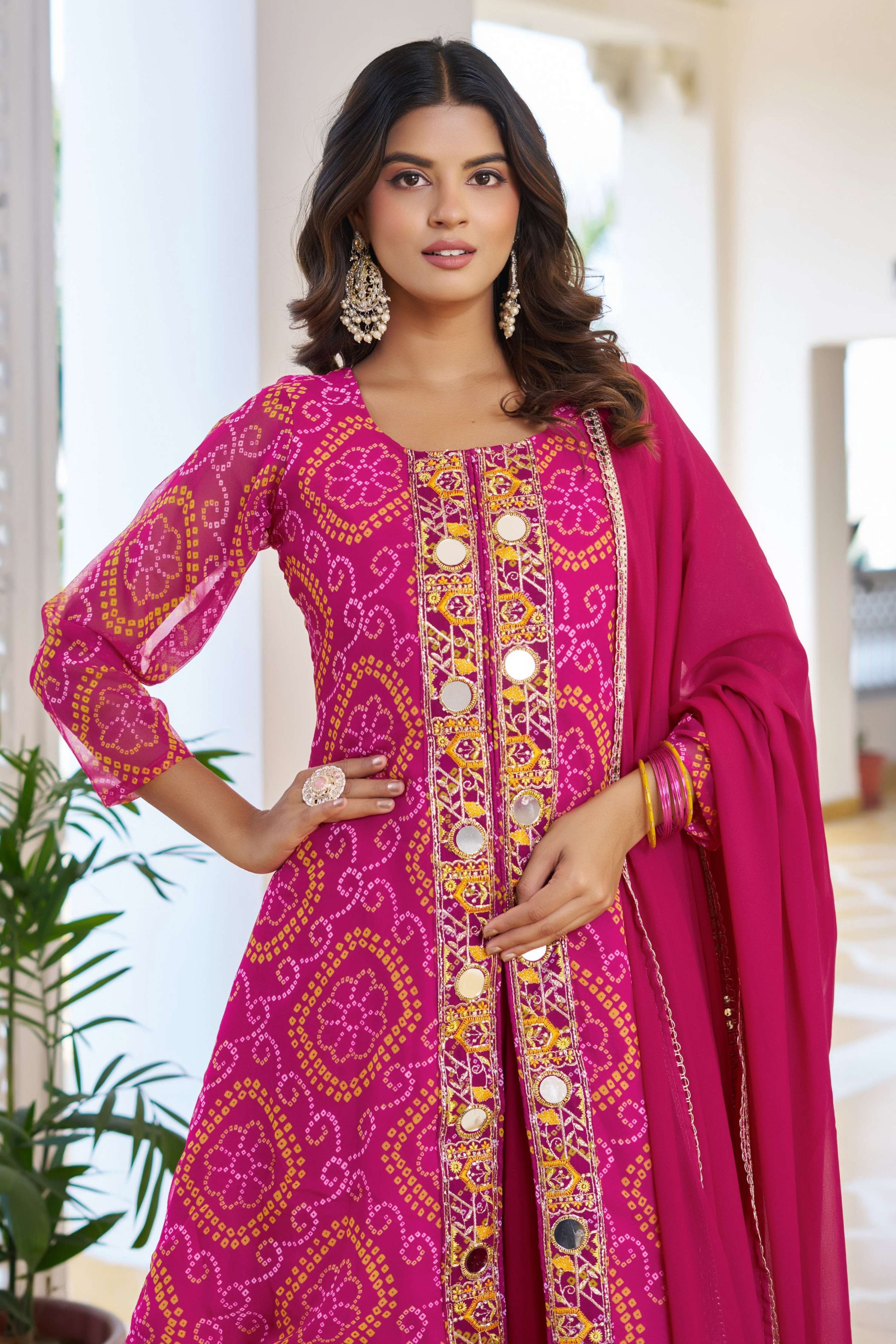 Jyoti Fashion Pink Faux Georgette Embroidered Designer Kurta Set with Dupatta
