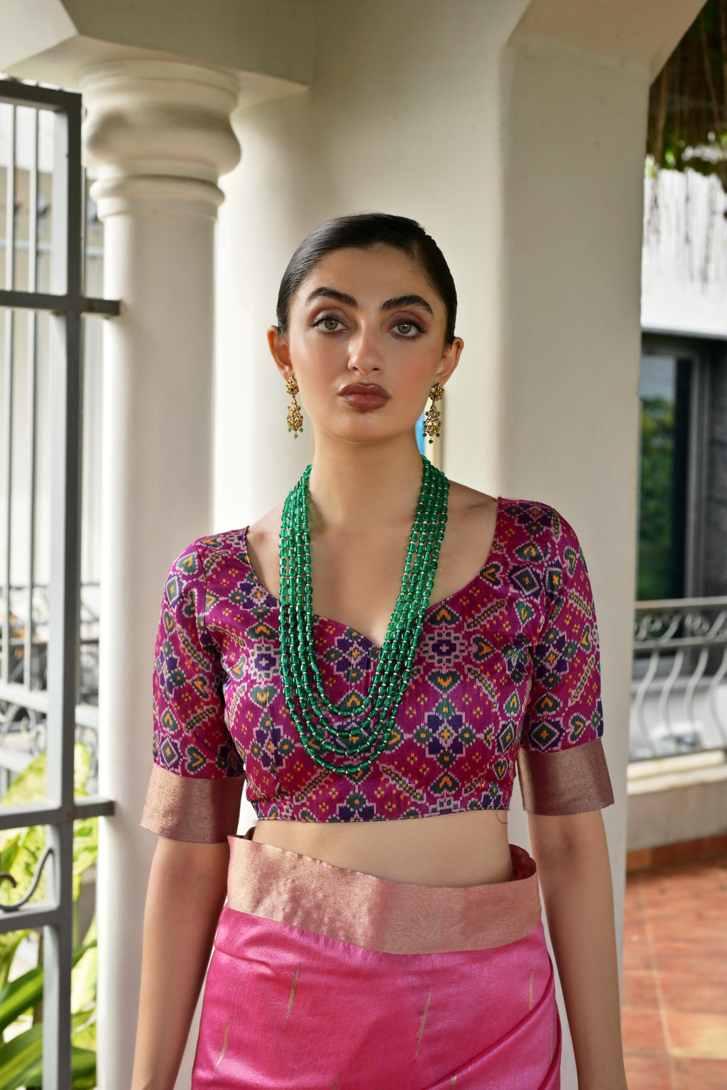 Pink Khadi Raw Silk Patola Saree with Meena Weaving and Blouse