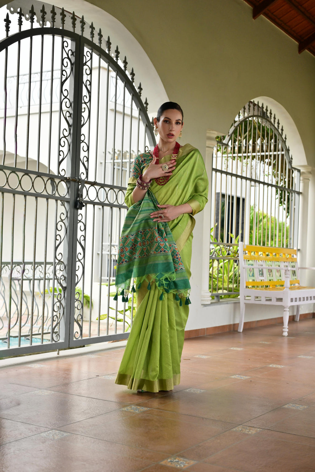 Green Khadi Raw Silk Meena Weaving Patola Saree with Blouse