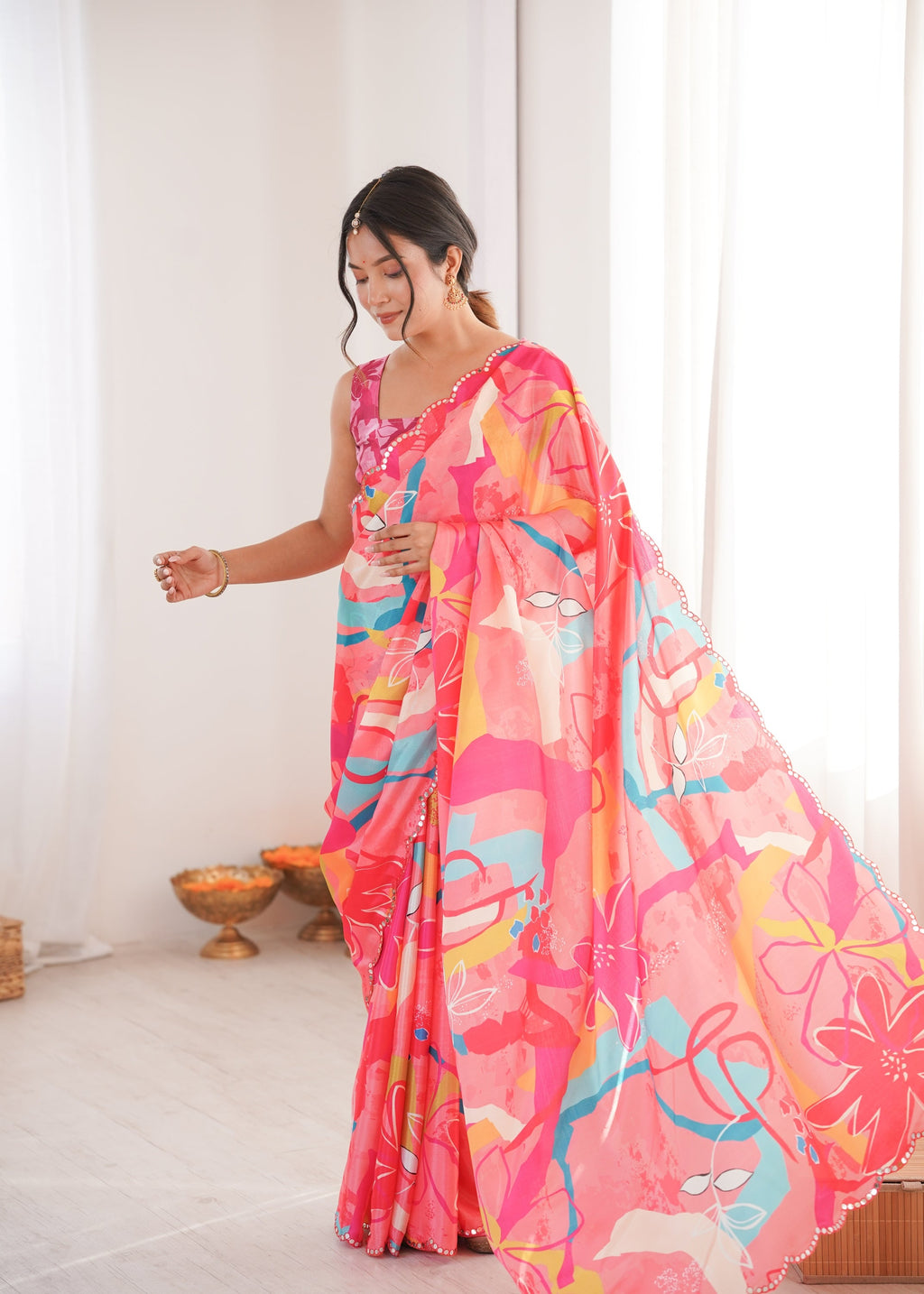 Women's Multicolor Chinon Digital Printed Designer Saree