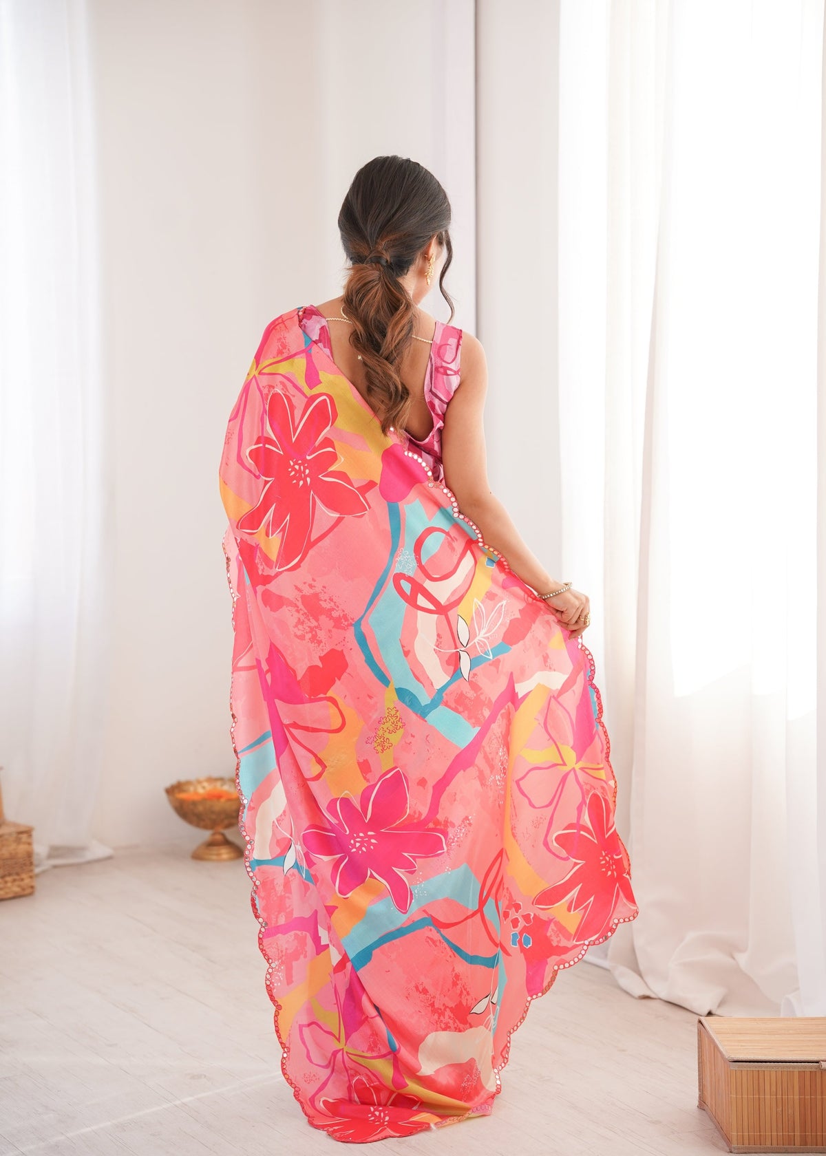 Women's Multicolor Chinon Digital Printed Designer Saree