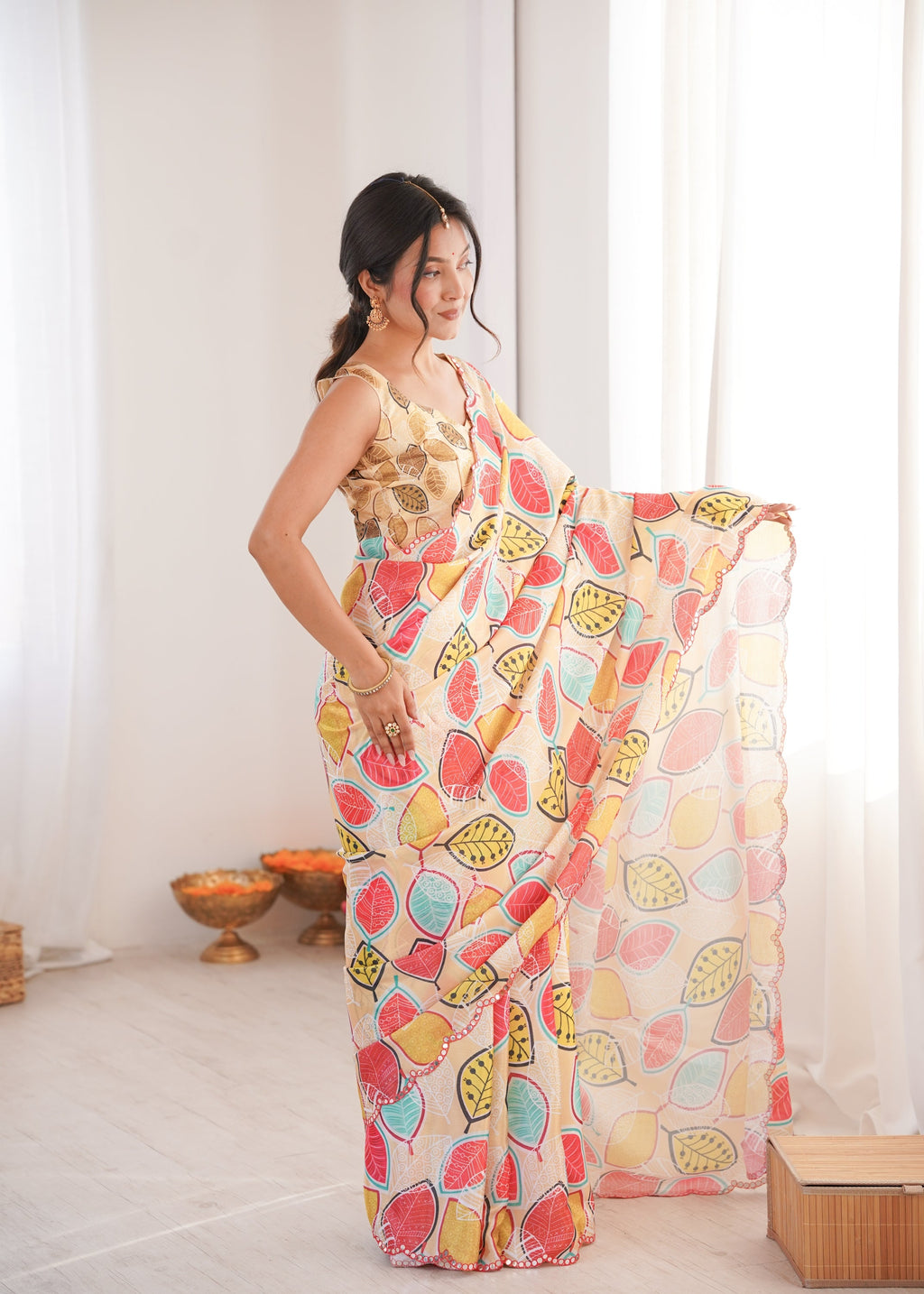 Women's Multicolor Chinon Digital Printed Designer Saree