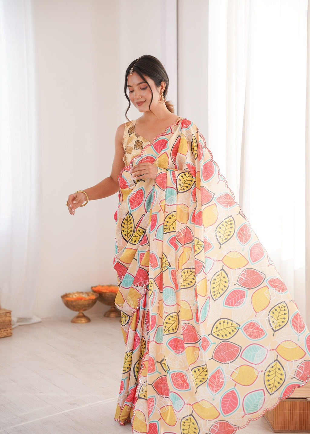 Women's Multicolor Chinon Digital Printed Designer Saree