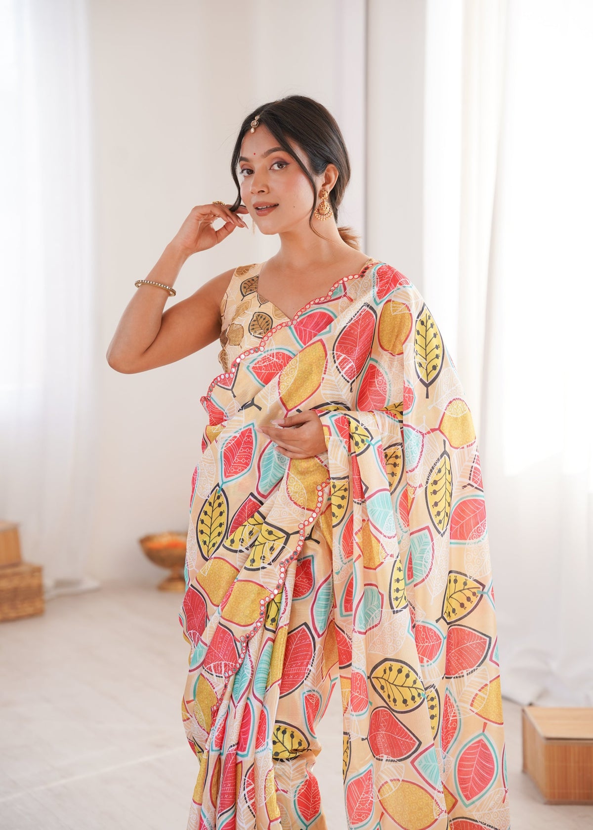 Women's Multicolor Chinon Digital Printed Designer Saree