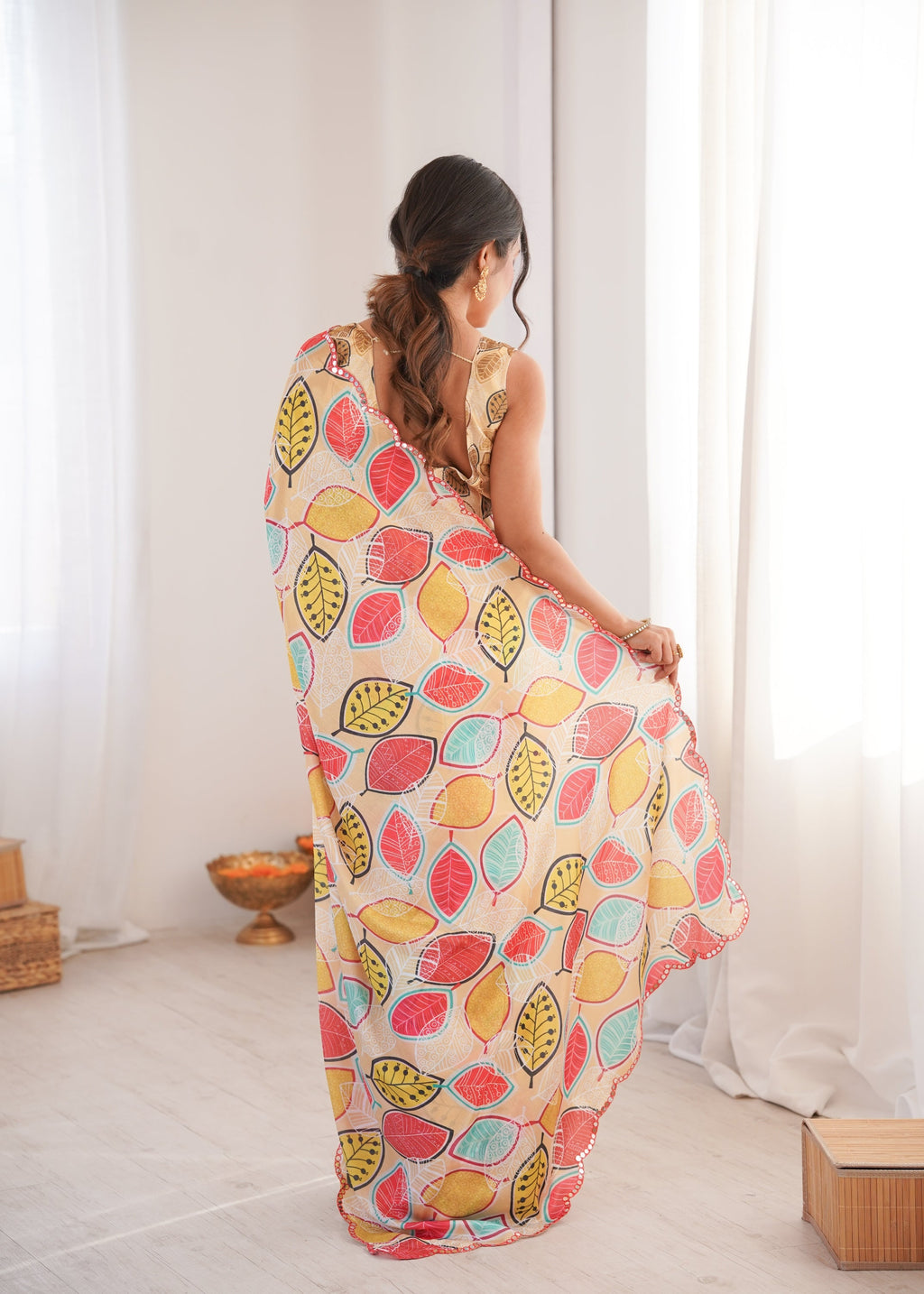 Women's Multicolor Chinon Digital Printed Designer Saree