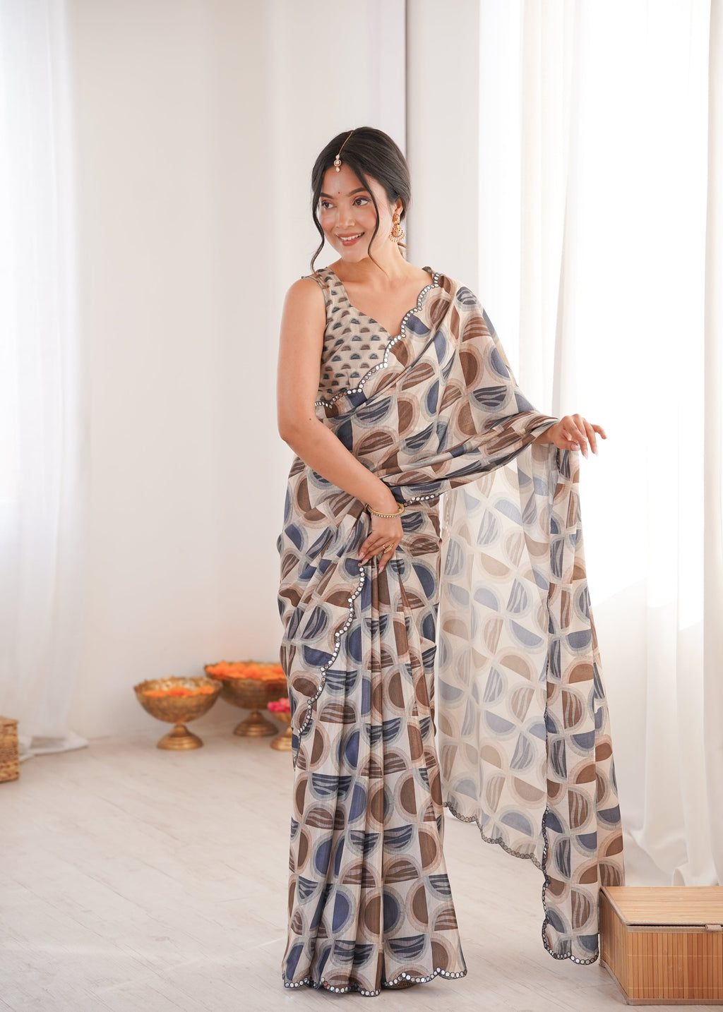 Women's Multicolor Chinon Digital Printed Designer Saree