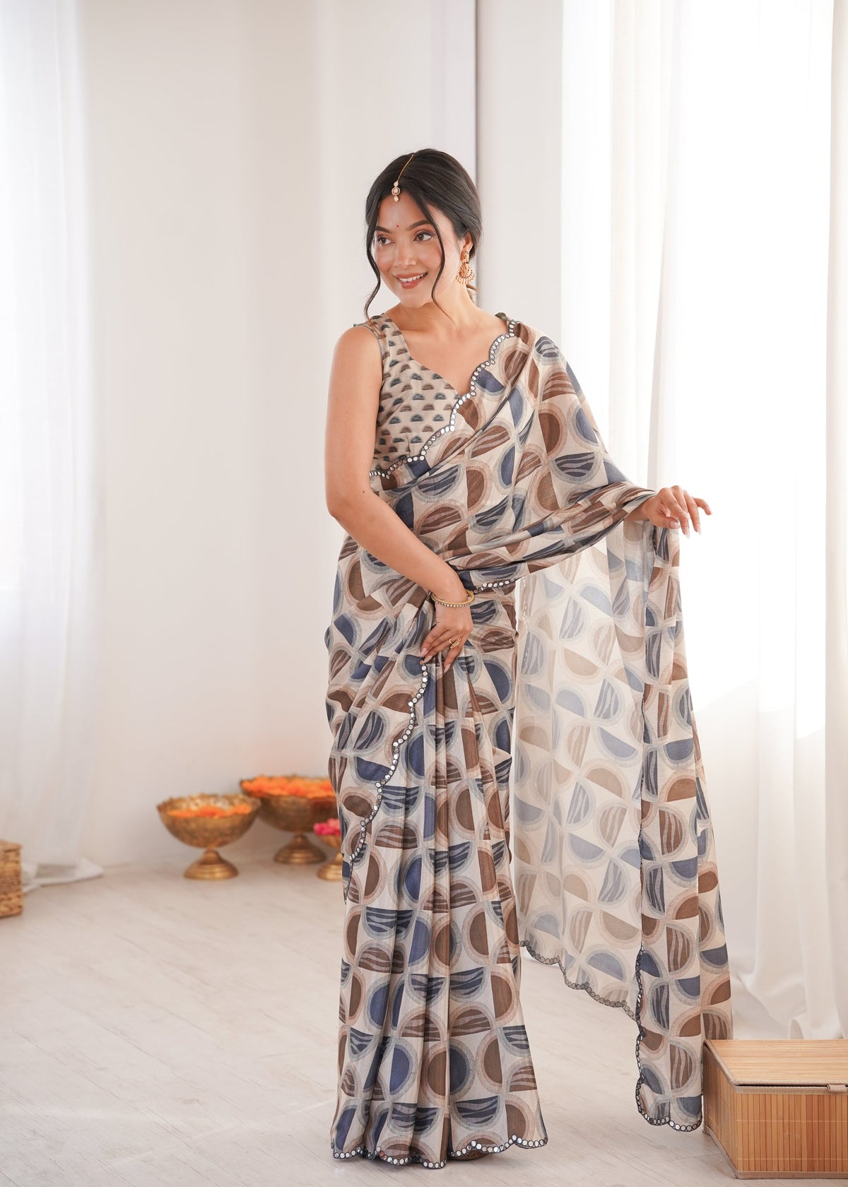 Women's Multicolor Chinon Digital Printed Designer Saree