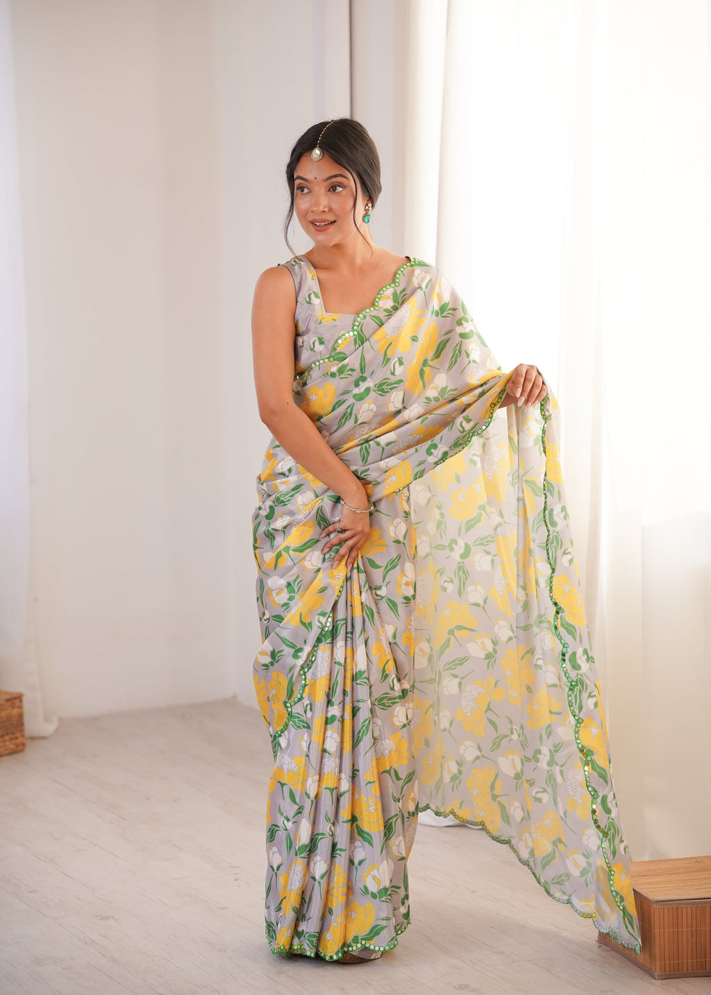 Women's Multicolor Chinon Digital Printed Designer Saree