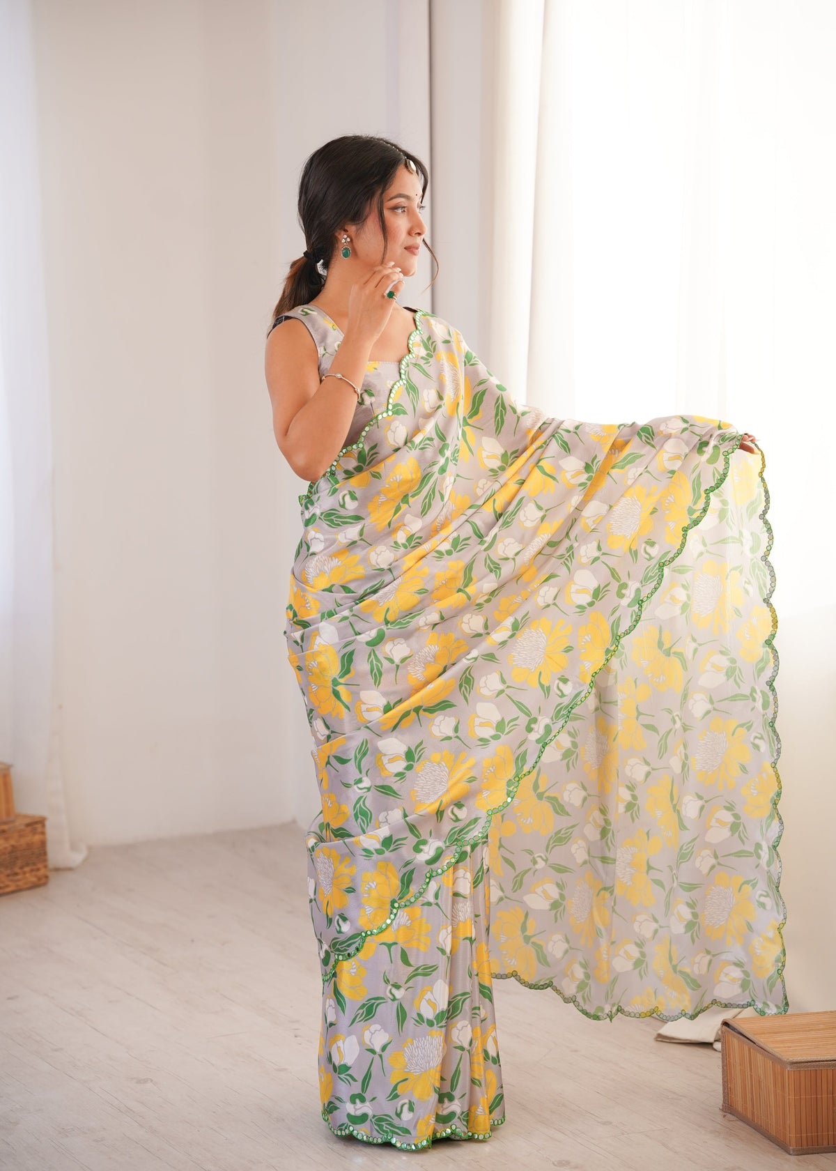Women's Multicolor Chinon Digital Printed Designer Saree