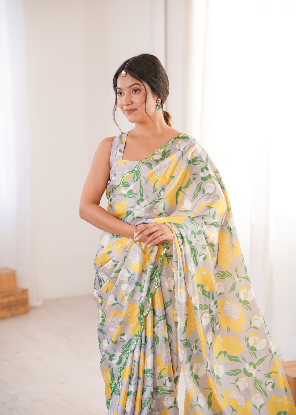 Women's Multicolor Chinon Digital Printed Designer Saree