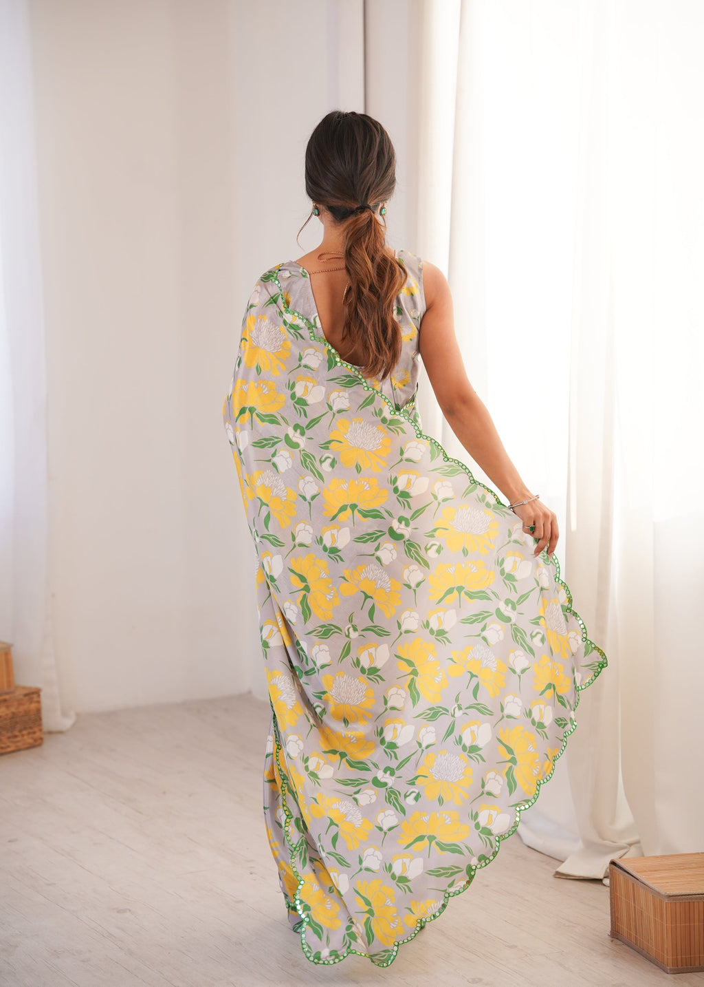 Women's Multicolor Chinon Digital Printed Designer Saree