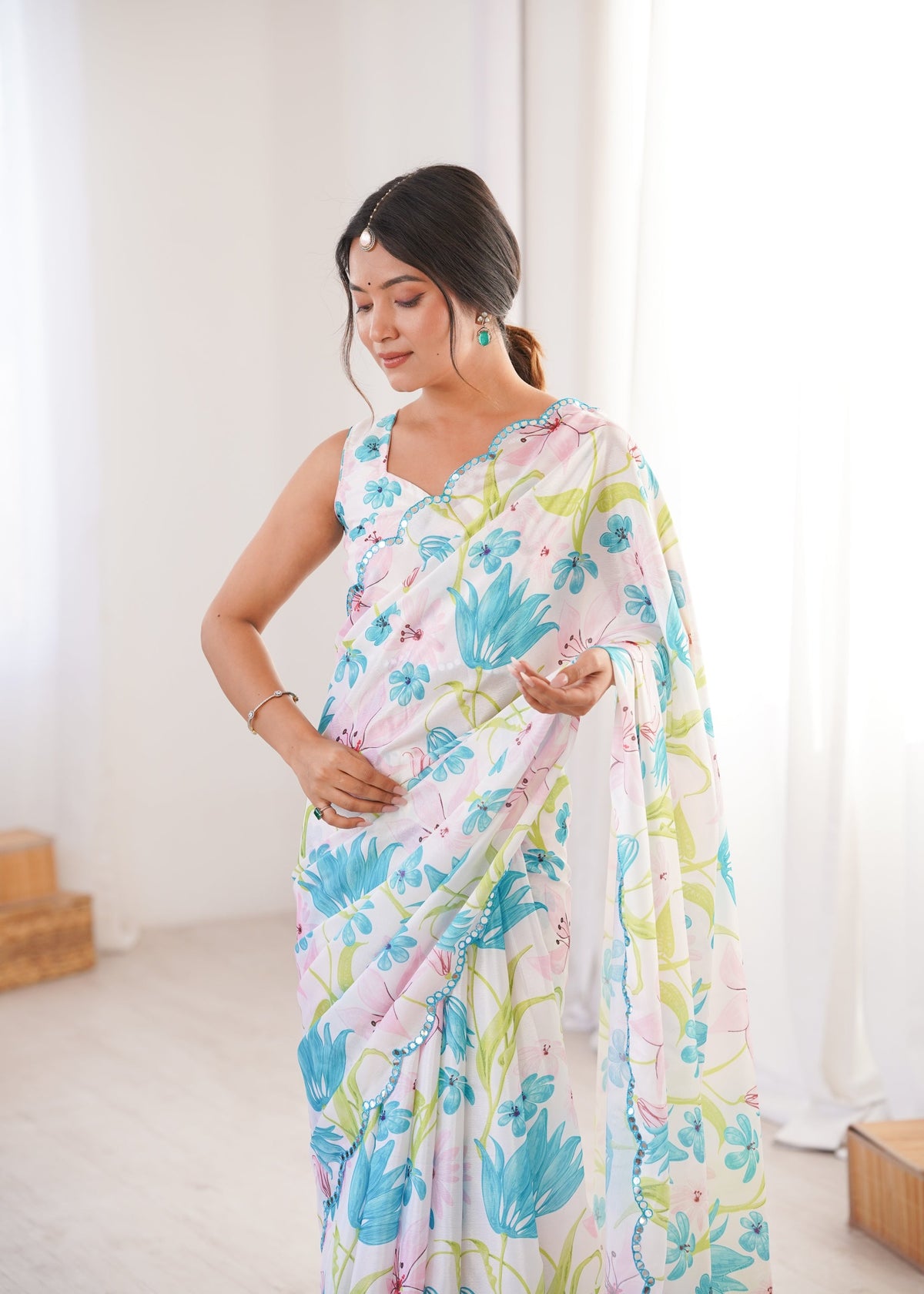 Women's Multicolor Chinon Digital Printed Designer Saree