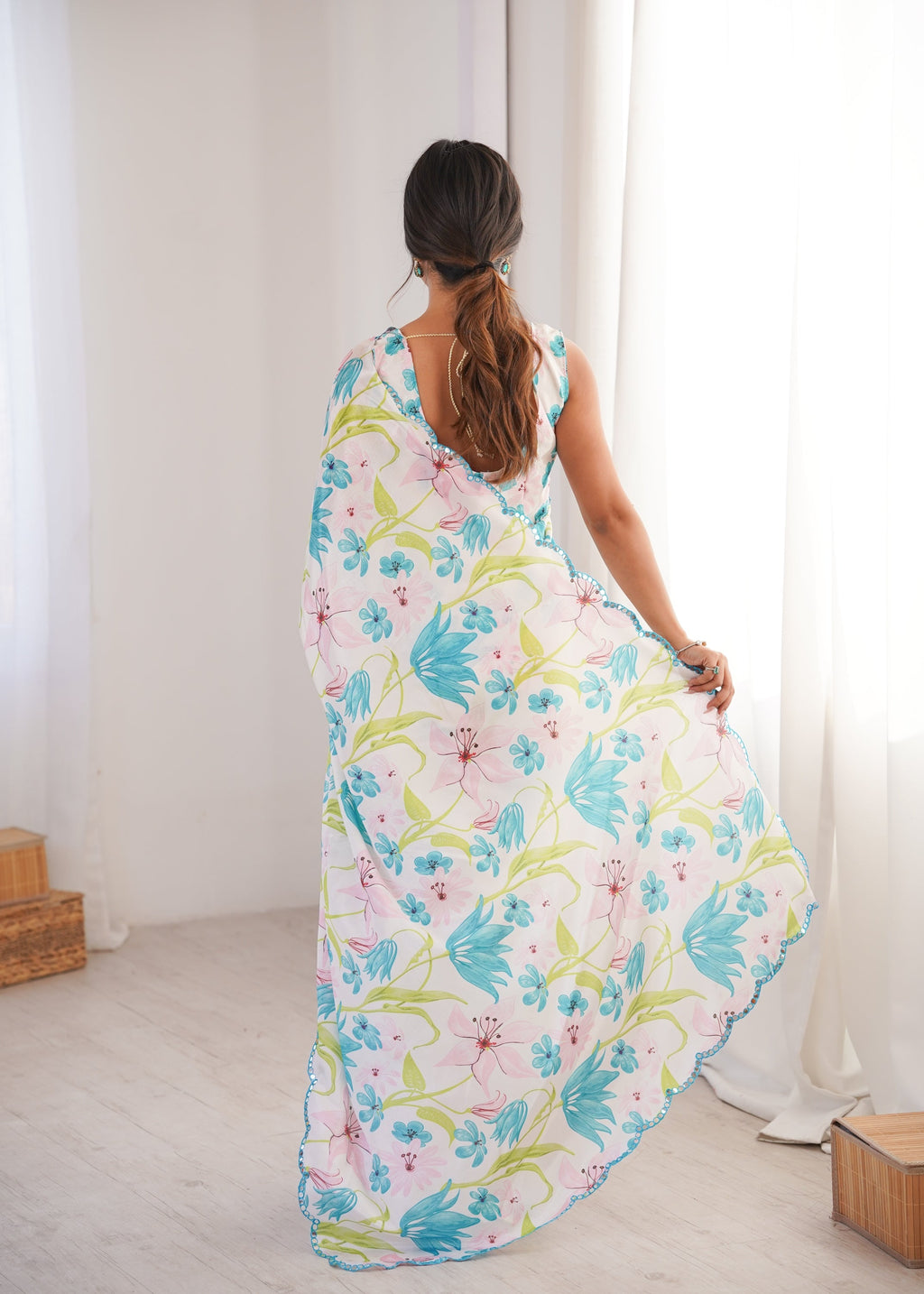 Women's Multicolor Chinon Digital Printed Designer Saree