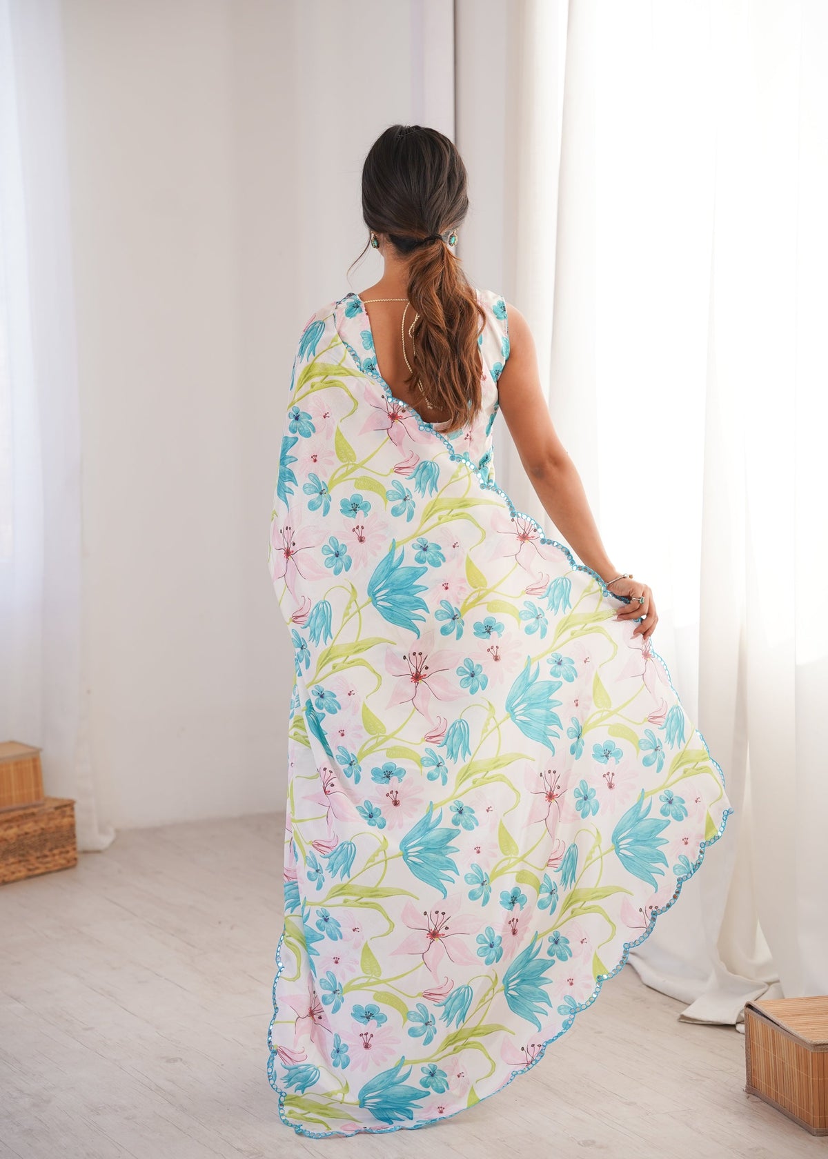 Women's Multicolor Chinon Digital Printed Designer Saree
