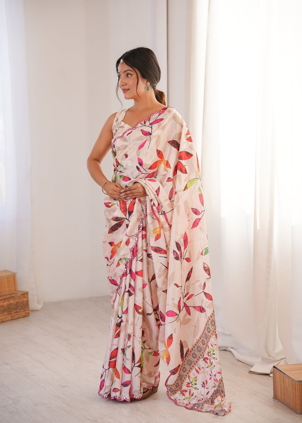 Women's Multicolor Chinon Digital Printed Designer Saree