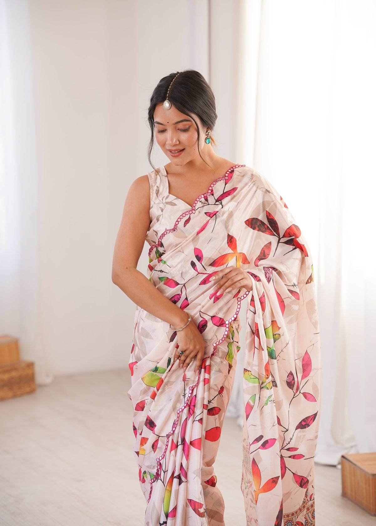 Women's Multicolor Chinon Digital Printed Designer Saree