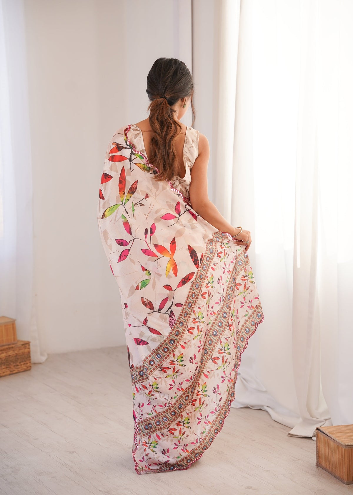 Women's Multicolor Chinon Digital Printed Designer Saree