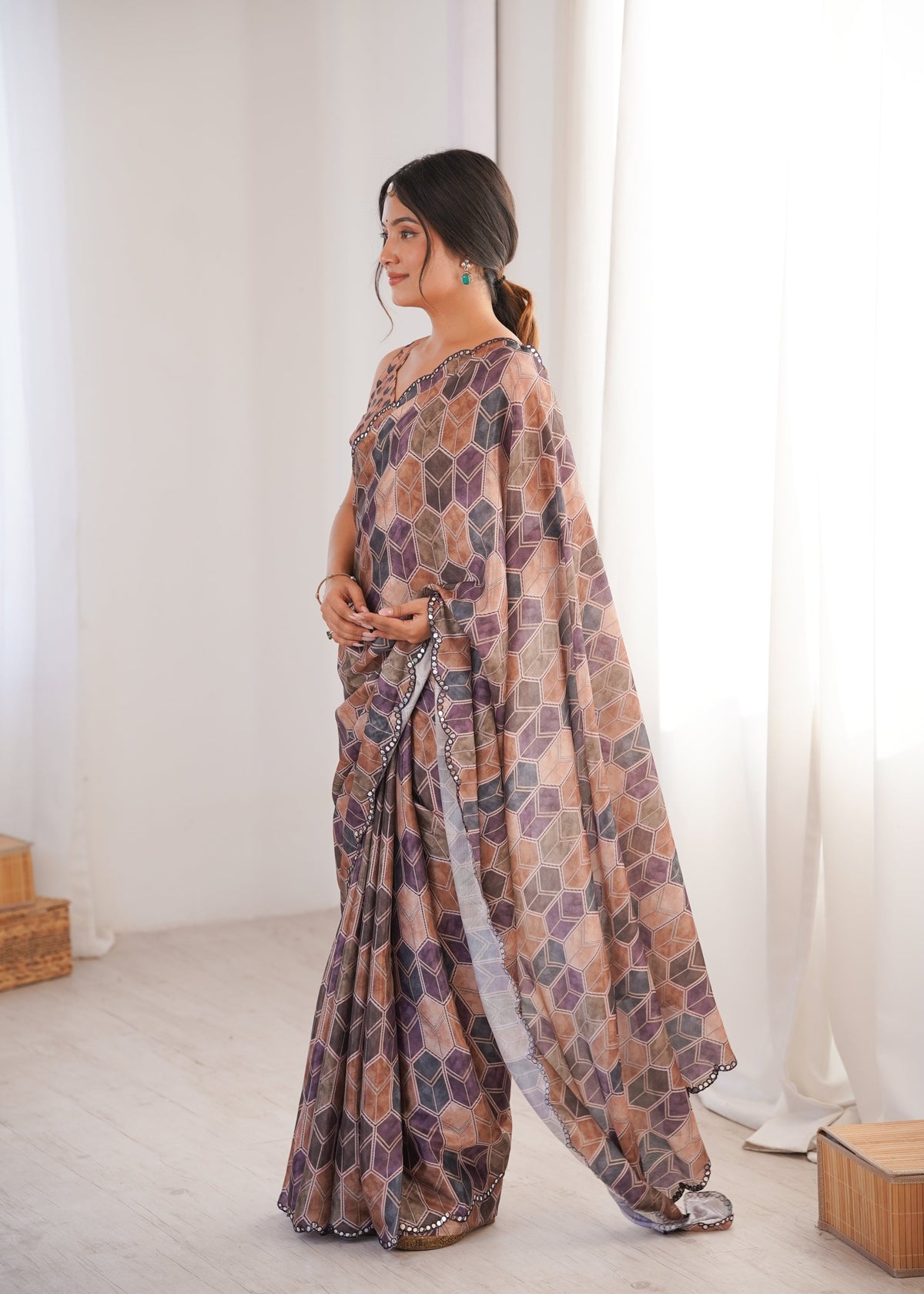 Women's Multicolor Chinon Digital Printed Designer Saree