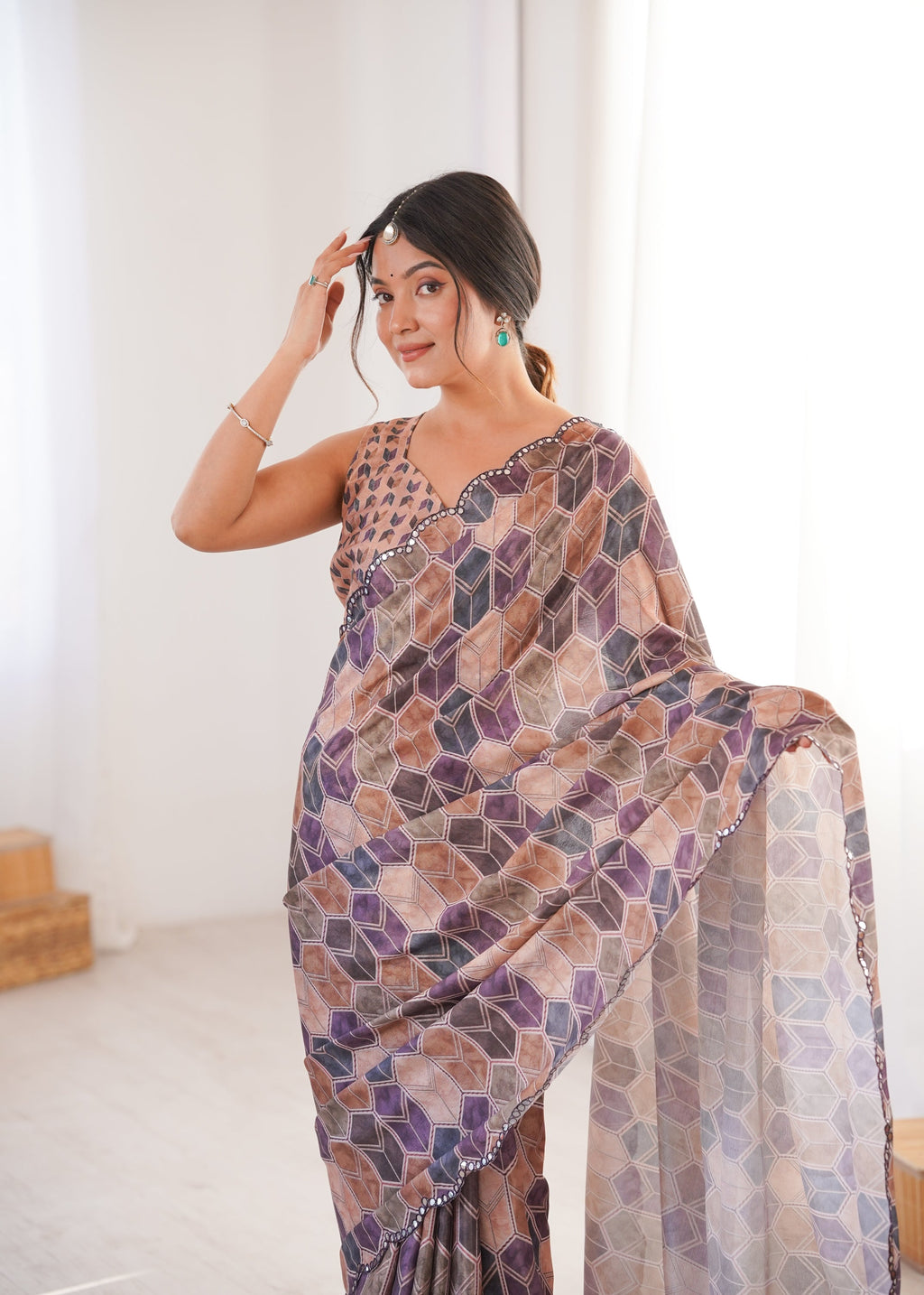 Women's Multicolor Chinon Digital Printed Designer Saree