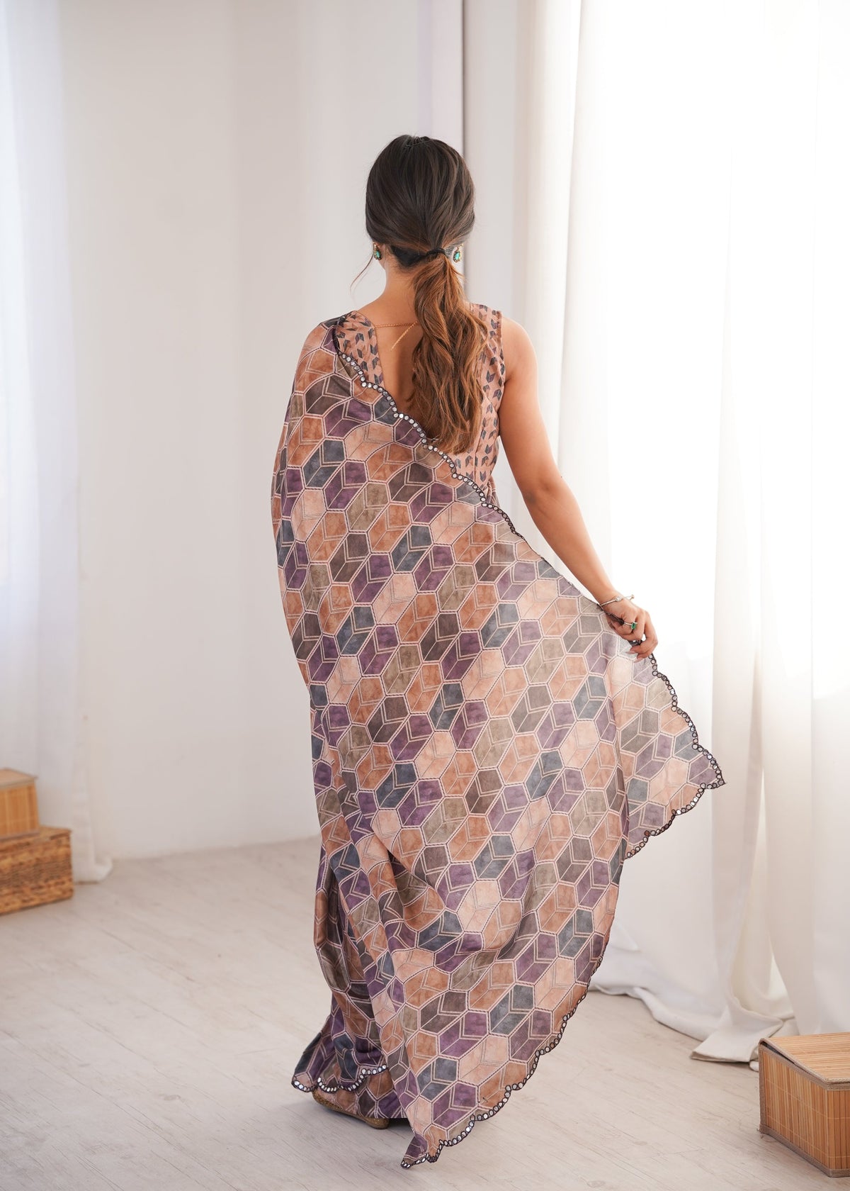 Women's Multicolor Chinon Digital Printed Designer Saree